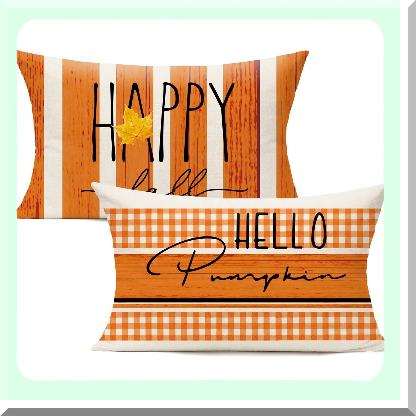 Autumn Harvest Lumbar Pillow Covers - Set of 2 Decorative Cushion Cases for Fall Outdoor Decor, Thanksgiving Home Dcor, Orange Patio Sofa Farm Theme