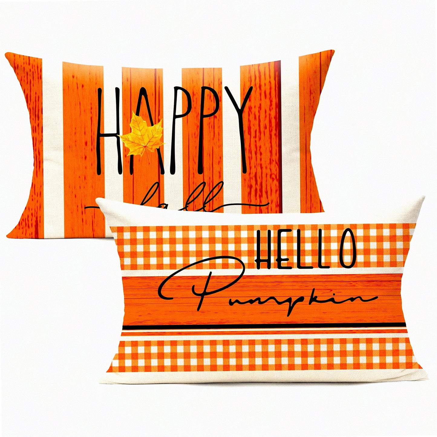 Autumn Harvest Lumbar Pillow Covers - Set of 2 Decorative Cushion Cases for Fall Outdoor Decor, Thanksgiving Home Dcor, Orange Patio Sofa Farm Theme