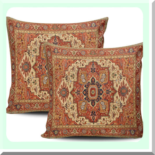 Persian Rug Inspired Decorative Pillow Covers - Set of 2, Square 16x16 Inches, Double-Sided Print, Home Decor Throw Pillowcases