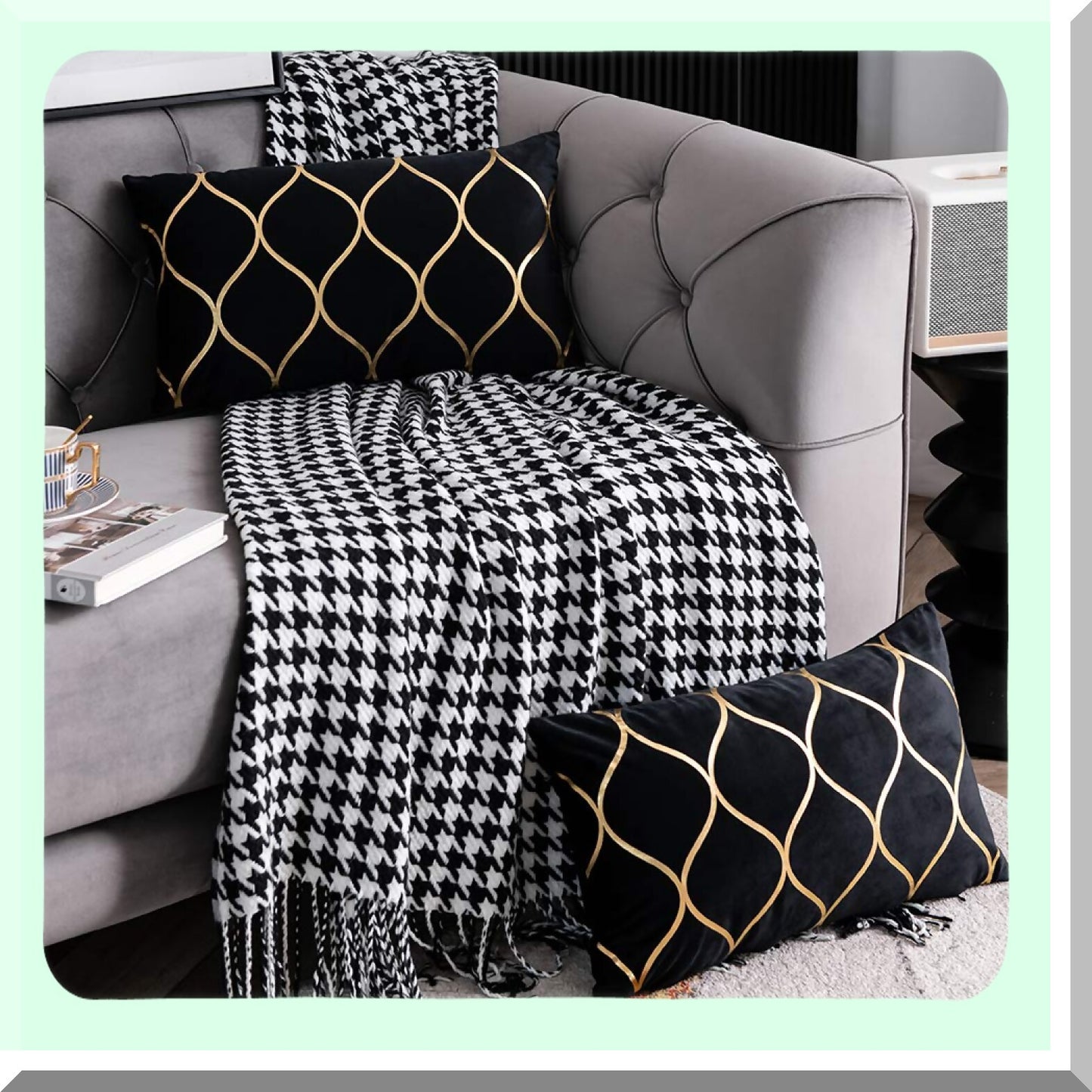 Luxury Gold Velvet Pillow Covers - Set of 2 Rectangular Decorative Cases for Bedroom, Sofa, Couch, Living Room - 12x20 Inch Black Throw Pillows