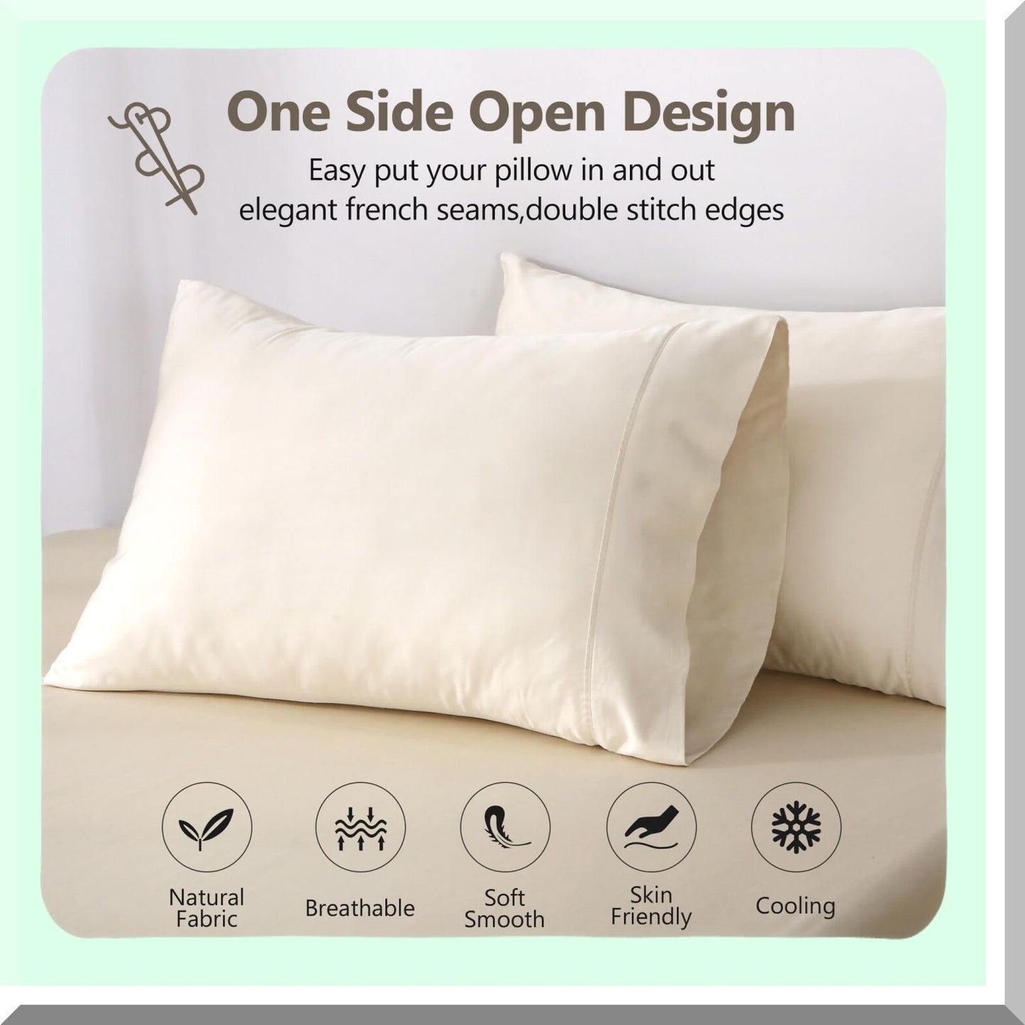 BambooCool Silk Pillowcase Set - 100% Viscose Breathable Pillowcases for Hot Sleepers - Cooling Champagne Pillow Cases 20x40 inches - Pack of 2