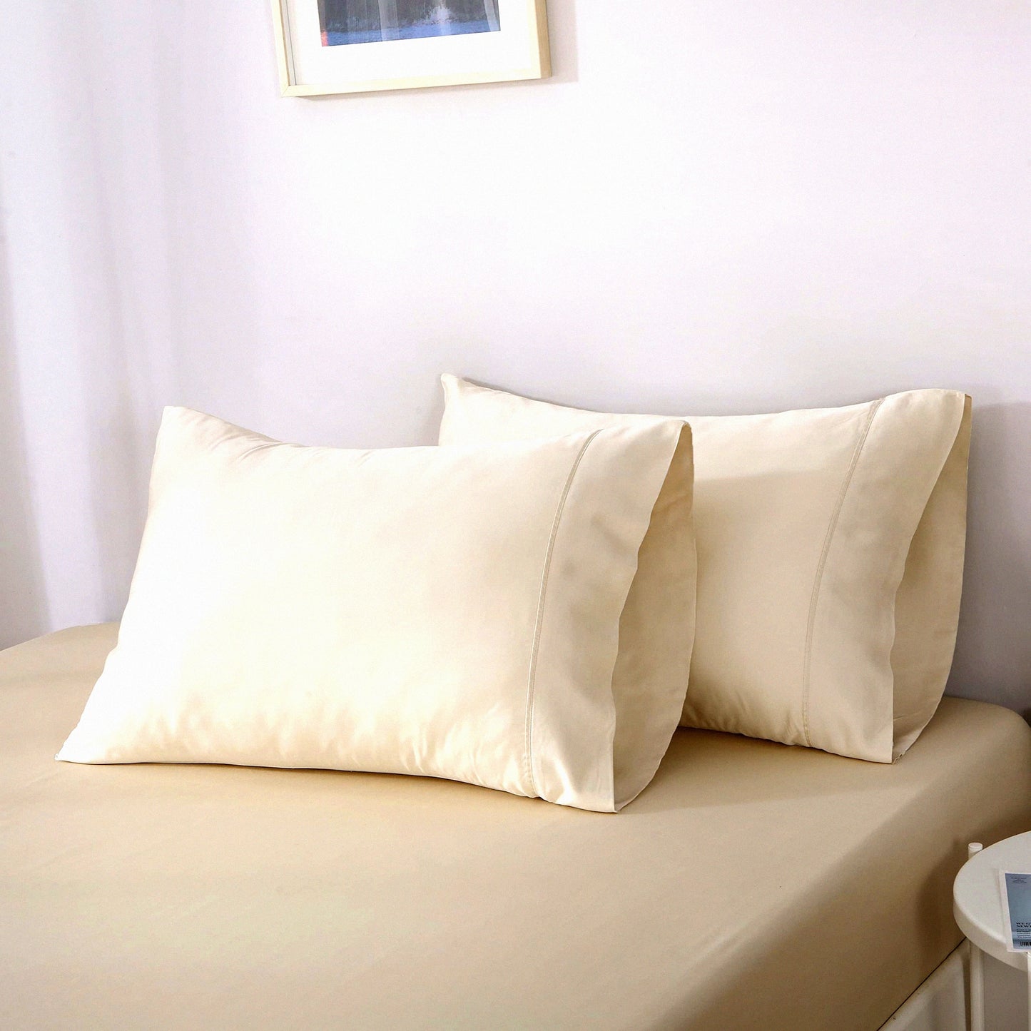 BambooCool Silk Pillowcase Set - 100% Viscose Breathable Pillowcases for Hot Sleepers - Cooling Champagne Pillow Cases 20x40 inches - Pack of 2