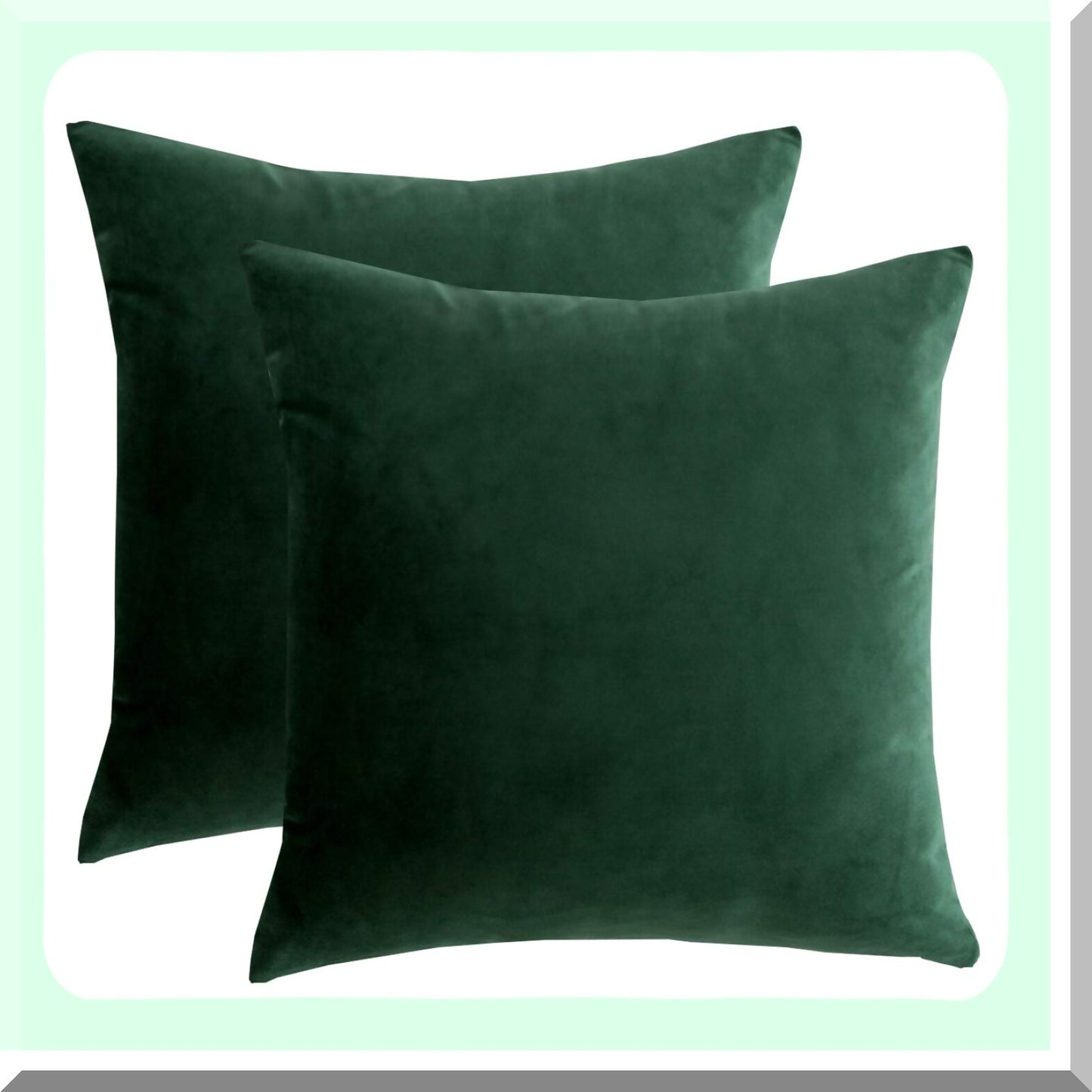 Luxury Green Velvet Cushion Covers - Soft Square Decorative Throw Pillow Cases for Sofa Couch Bed Chair - 18x18 Inch Set of 2 - Elegant Home Decor