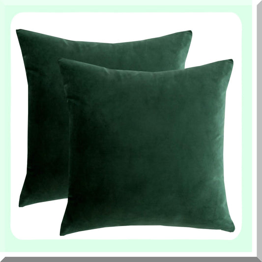 Luxury Green Velvet Cushion Covers - Soft Square Decorative Throw Pillow Cases for Sofa Couch Bed Chair - 18x18 Inch Set of 2 - Elegant Home Decor