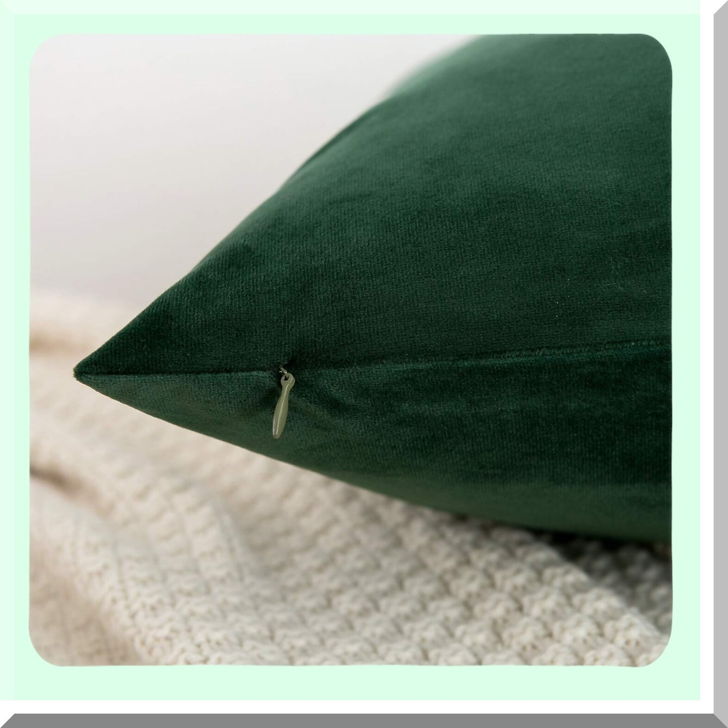 Luxury Green Velvet Cushion Covers - Soft Square Decorative Throw Pillow Cases for Sofa Couch Bed Chair - 18x18 Inch Set of 2 - Elegant Home Decor