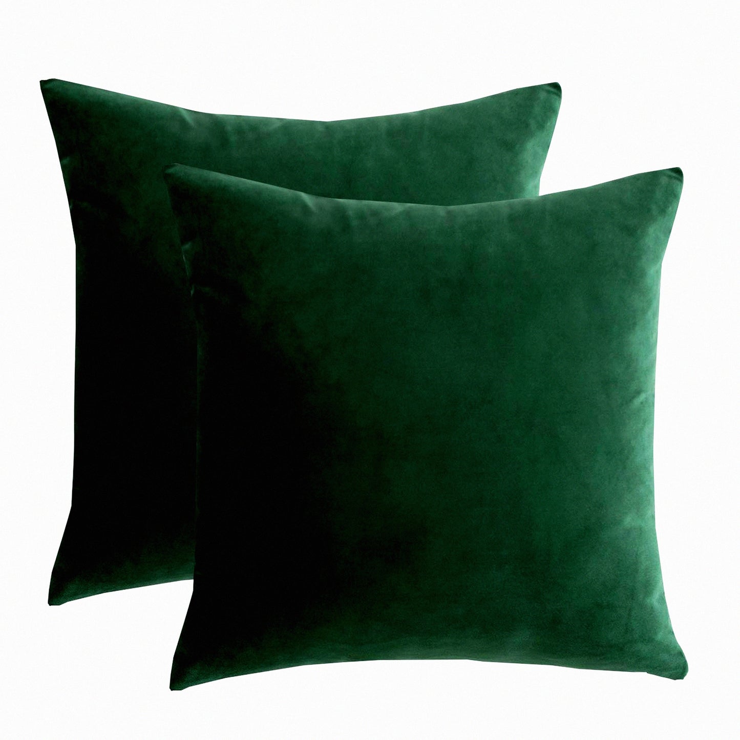 Luxury Green Velvet Cushion Covers - Soft Square Decorative Throw Pillow Cases for Sofa Couch Bed Chair - 18x18 Inch Set of 2 - Elegant Home Decor