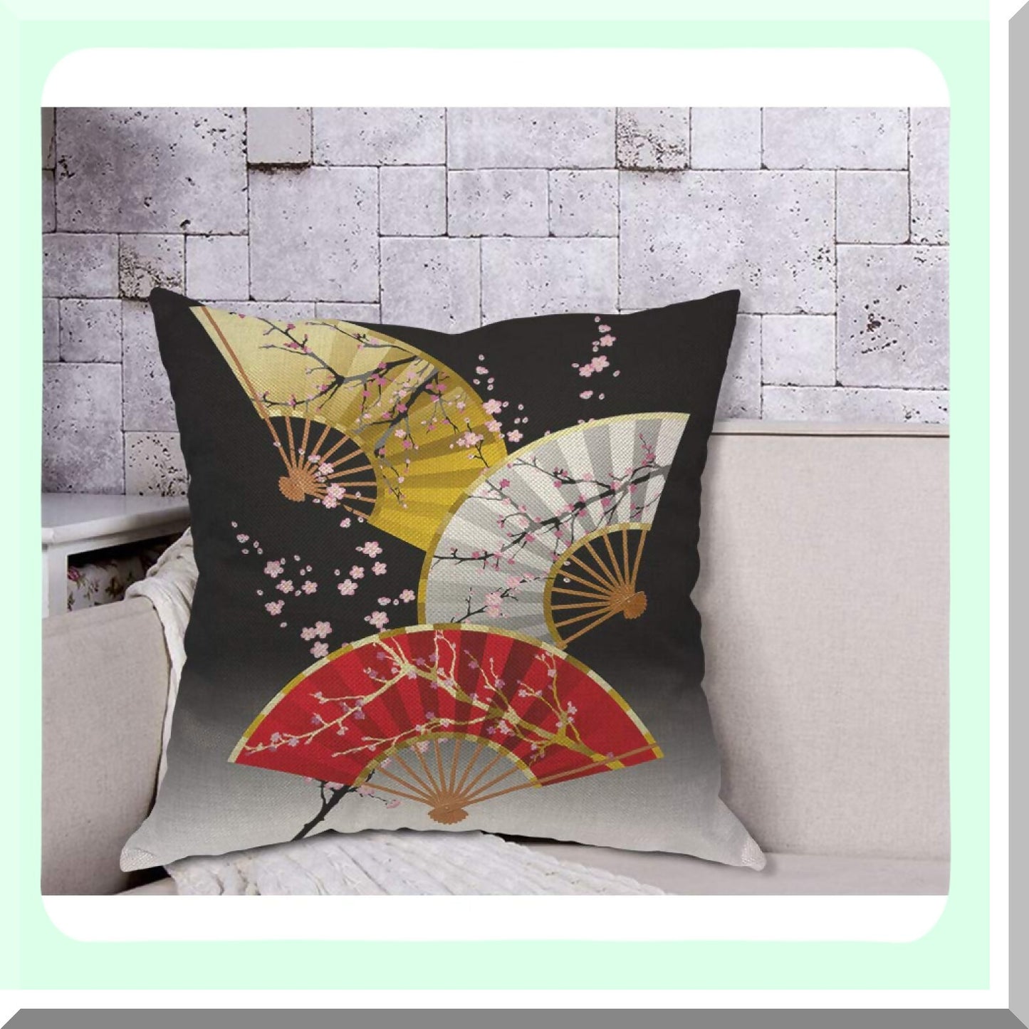 Cherry Blossom Branch Artistic Floral Pillow Cover - Asian Culture Decorative Cushion Case for Home Couch Bed - Elegant 18x18 Inch Throw Pillow for Men Women Boys Girls