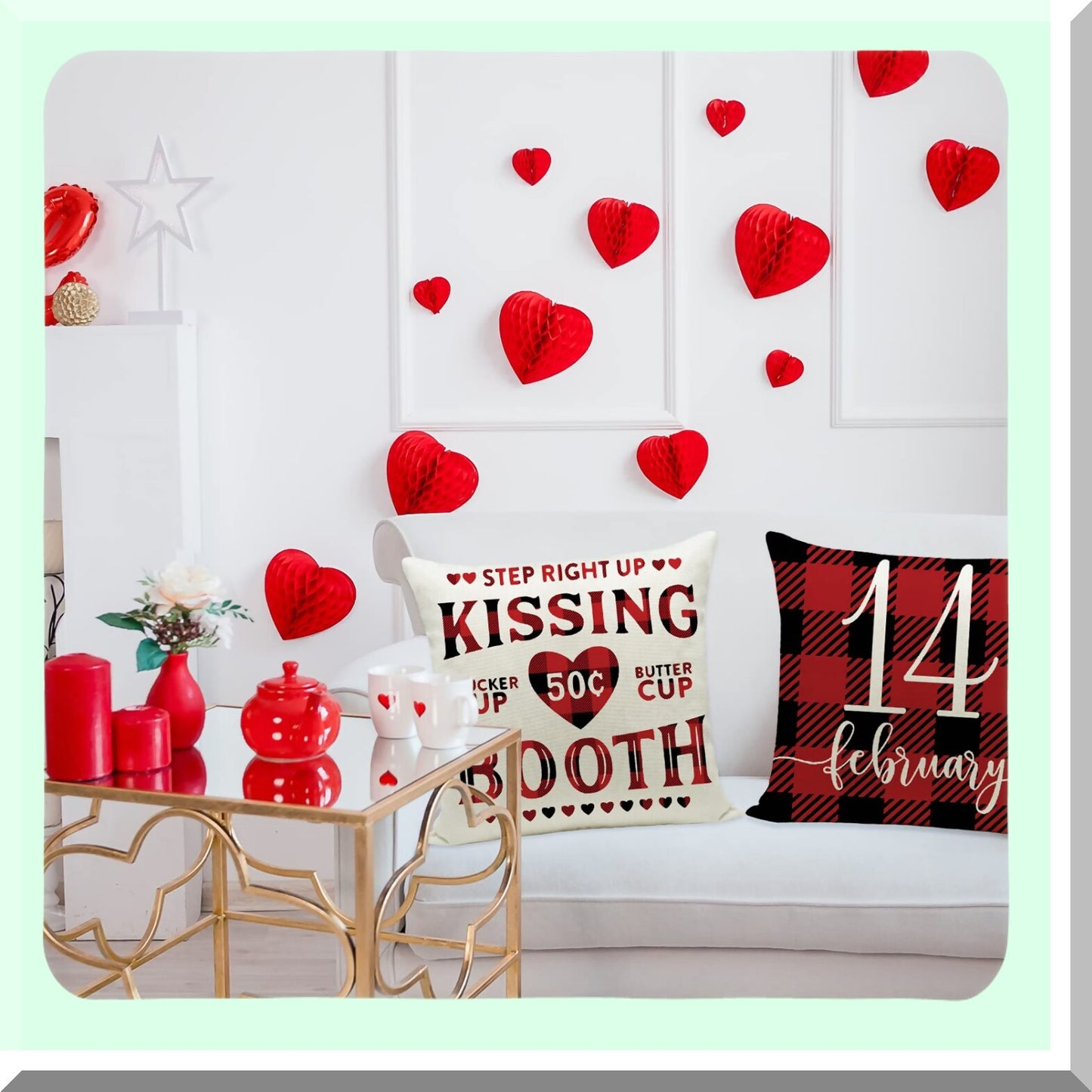 Valentine's Day Buffalo Check Pillow Set - Red Black 18x18 Inch Decorative Cushion Covers for Home Decor - Throw Pillows Decoration Case Pack of 4