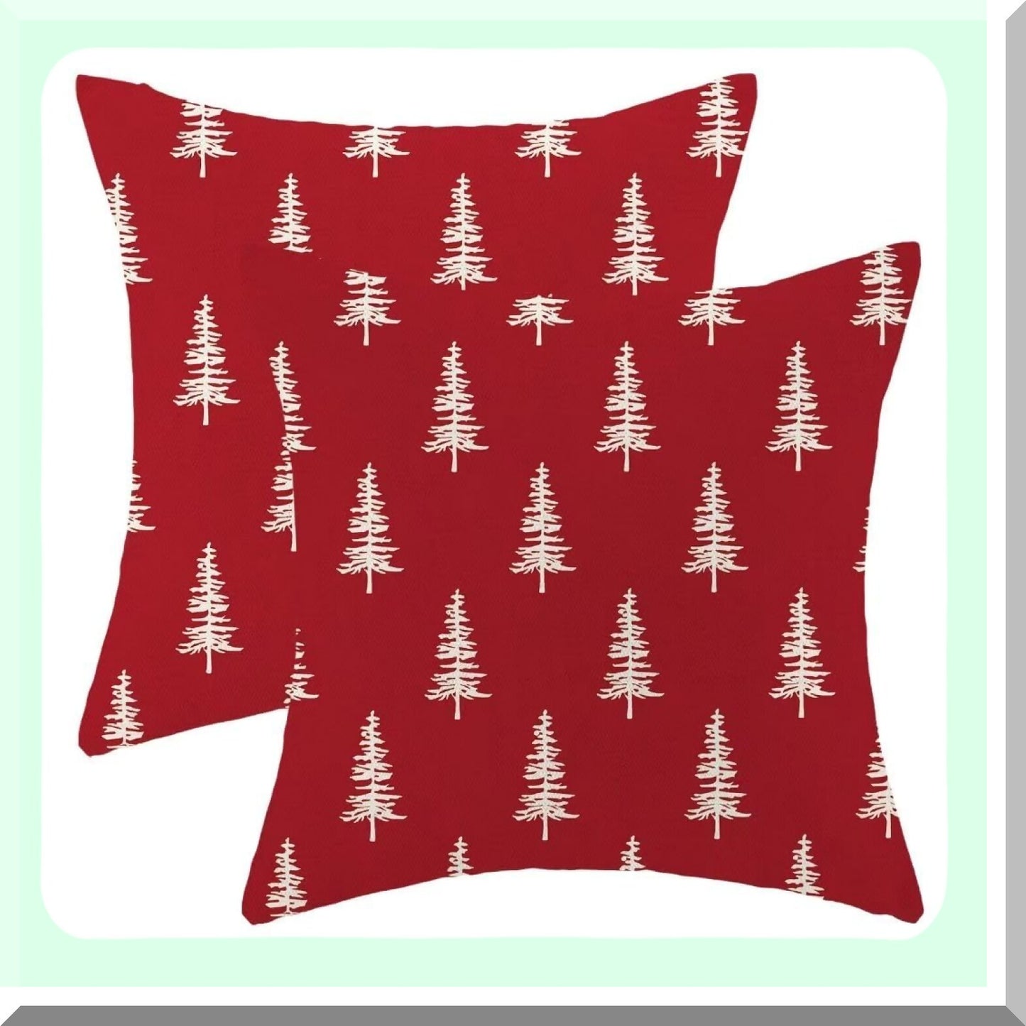 Winter Wonderland Tree Pillow Covers 20X20 Inch - Set of 2, Farmhouse Christmas Decorative Throw Pillow Cases for Bedroom Sofa, Red Linen Cushion Cover