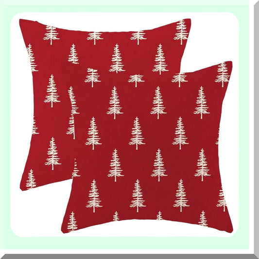 Winter Wonderland Tree Pillow Covers 20X20 Inch - Set of 2, Farmhouse Christmas Decorative Throw Pillow Cases for Bedroom Sofa, Red Linen Cushion Cover