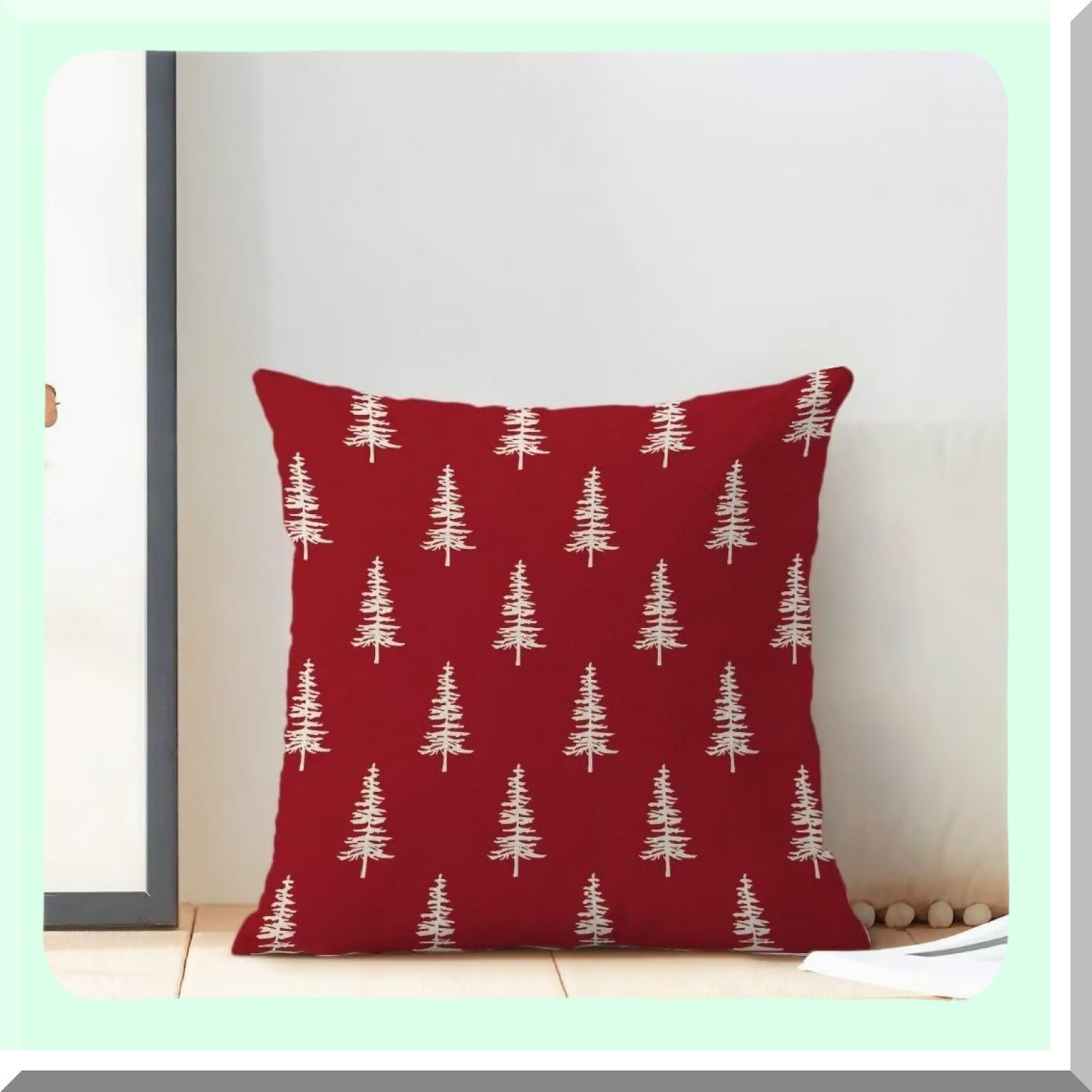 Winter Wonderland Tree Pillow Covers 20X20 Inch - Set of 2, Farmhouse Christmas Decorative Throw Pillow Cases for Bedroom Sofa, Red Linen Cushion Cover
