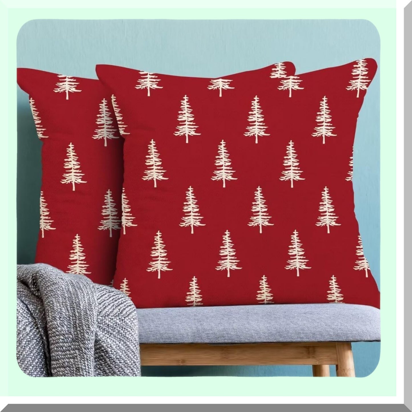 Winter Wonderland Tree Pillow Covers 20X20 Inch - Set of 2, Farmhouse Christmas Decorative Throw Pillow Cases for Bedroom Sofa, Red Linen Cushion Cover