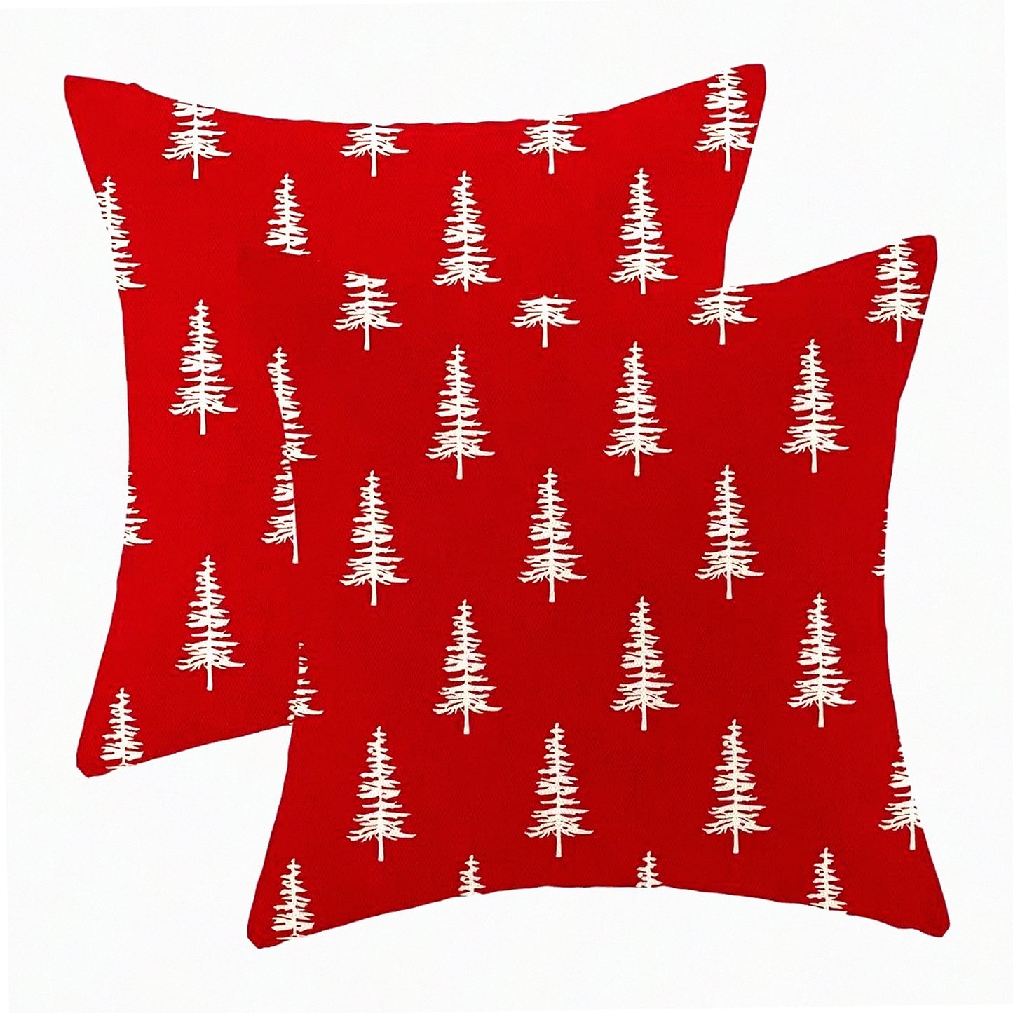 Winter Wonderland Tree Pillow Covers 20X20 Inch - Set of 2, Farmhouse Christmas Decorative Throw Pillow Cases for Bedroom Sofa, Red Linen Cushion Cover