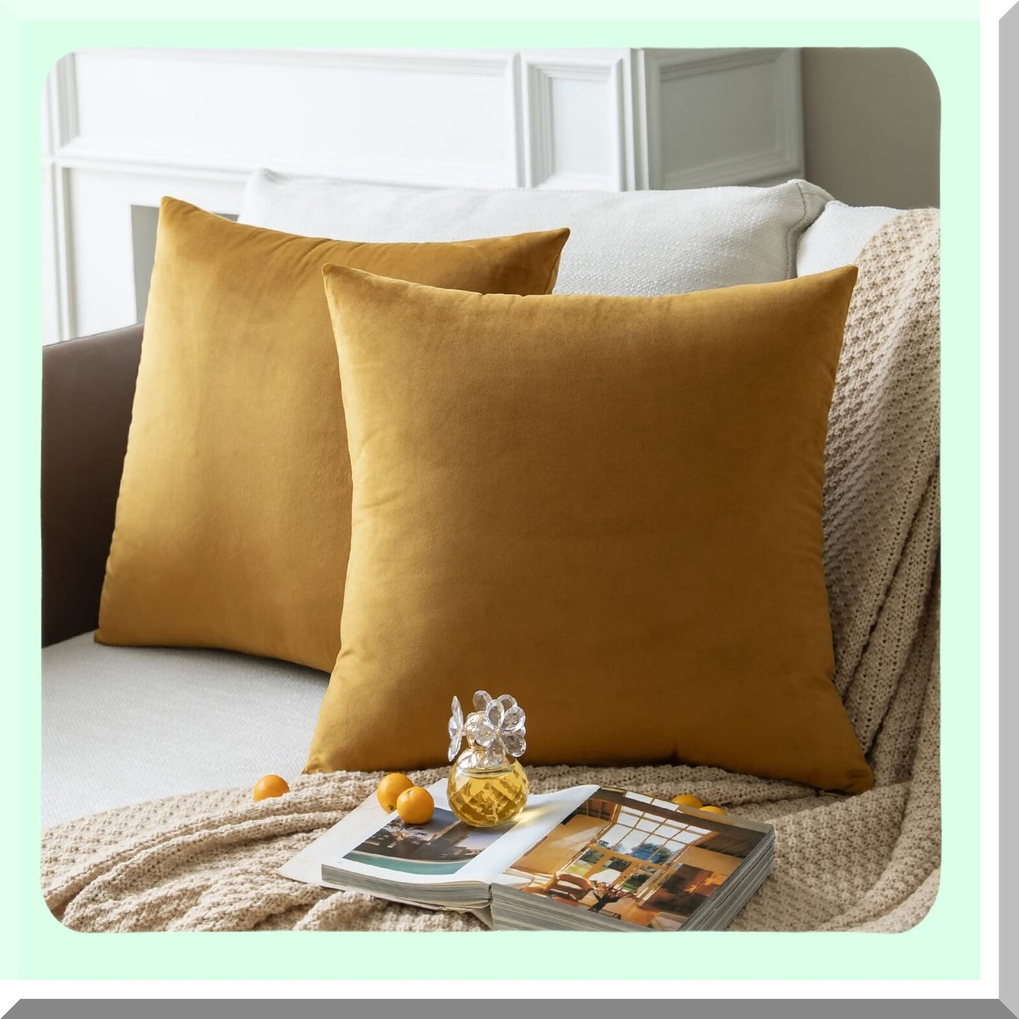 Luxury Velvet Pillow Covers - Set of 2 Golden Brown Throw Pillow Cases for Sofa Couch Bed, Cozy Soft Accent Cushions 18"x18" - Living Room Decor