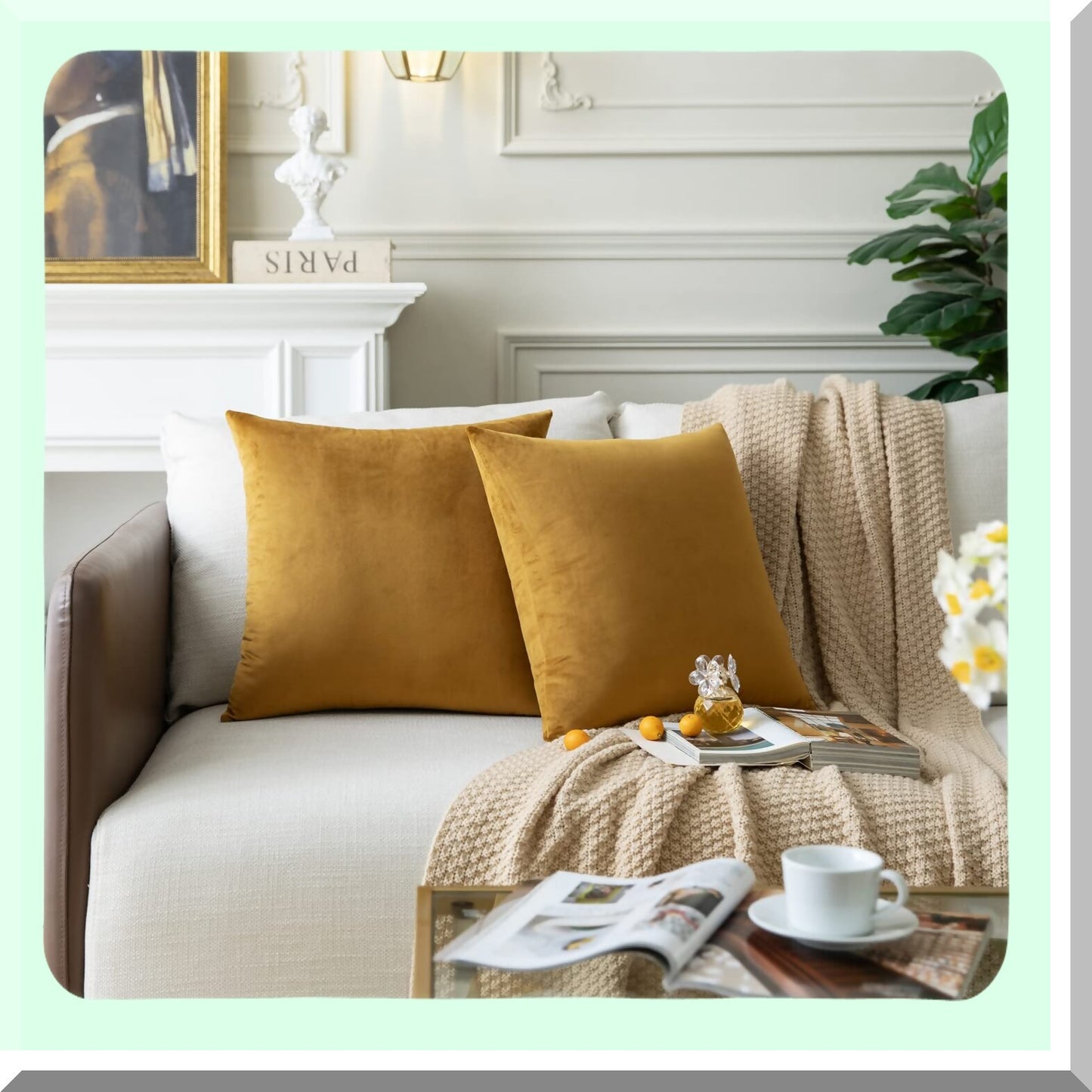 Luxury Velvet Pillow Covers - Set of 2 Golden Brown Throw Pillow Cases for Sofa Couch Bed, Cozy Soft Accent Cushions 18"x18" - Living Room Decor