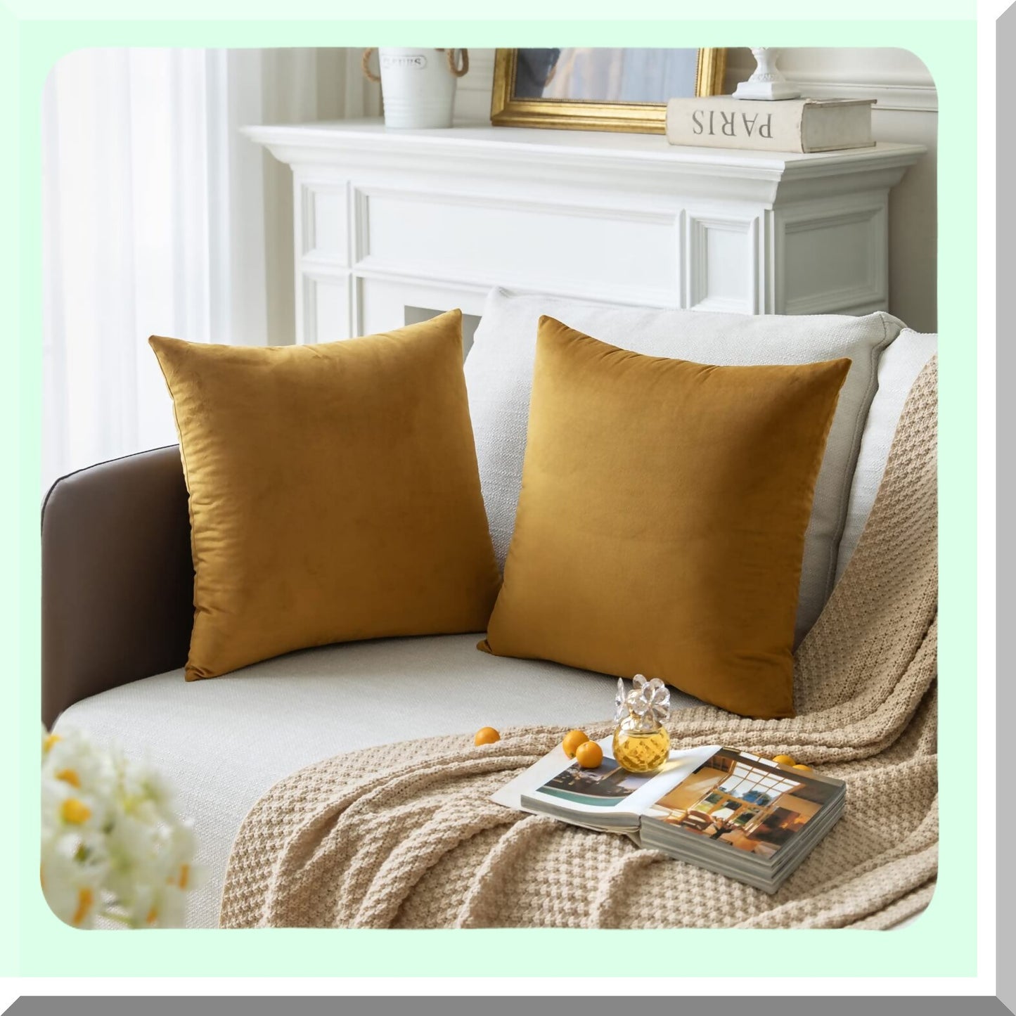 Luxury Velvet Pillow Covers - Set of 2 Golden Brown Throw Pillow Cases for Sofa Couch Bed, Cozy Soft Accent Cushions 18"x18" - Living Room Decor