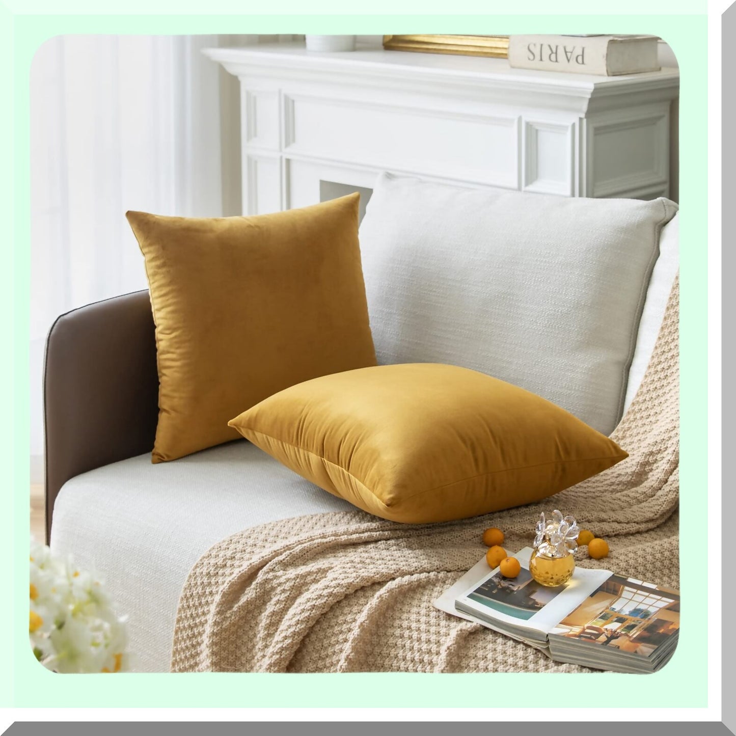 Luxury Velvet Pillow Covers - Set of 2 Golden Brown Throw Pillow Cases for Sofa Couch Bed, Cozy Soft Accent Cushions 18"x18" - Living Room Decor