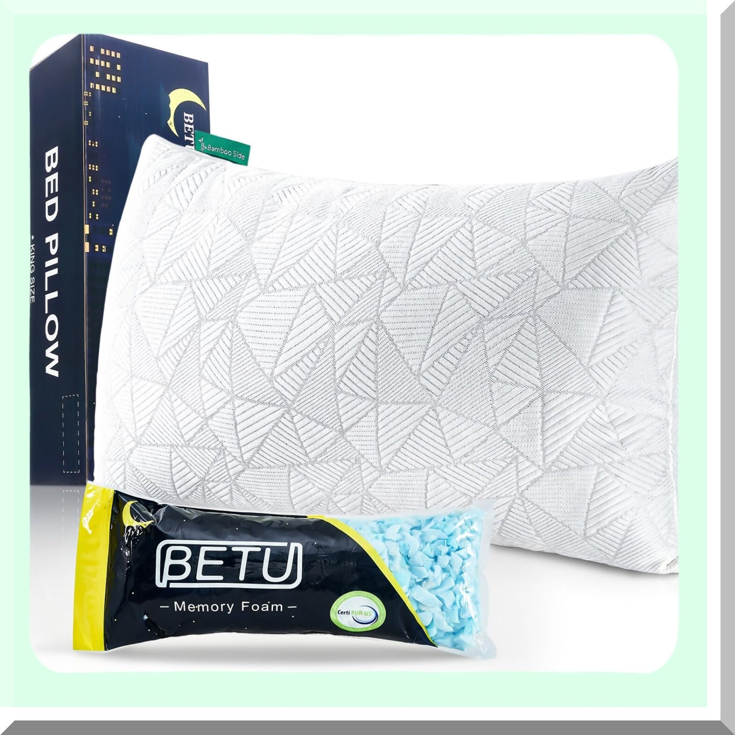 Cooling Comfort Memory Foam Pillow - Queen Size Bamboo Adjustable Bed Pillow for Hot Sleepers. Ideal for Back Pain, Neck & Side Sleepers. Cooling Gel Infused CertiPUR-US Foam.