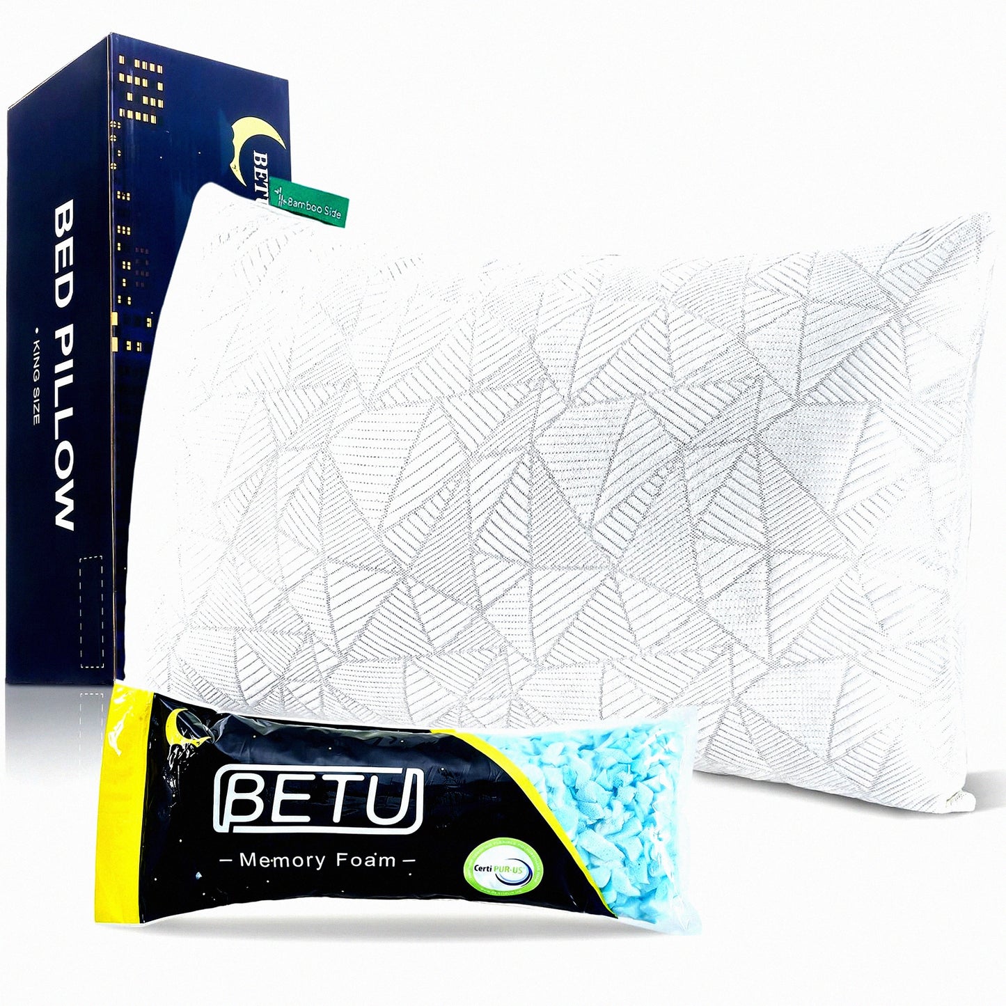 Cooling Comfort Memory Foam Pillow - Queen Size Bamboo Adjustable Bed Pillow for Hot Sleepers. Ideal for Back Pain, Neck & Side Sleepers. Cooling Gel Infused CertiPUR-US Foam.