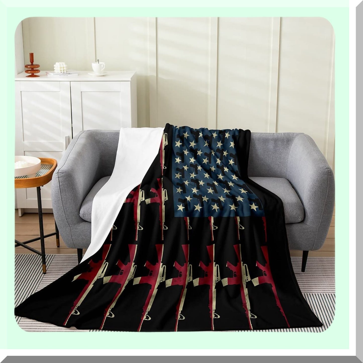PatriotGuard Vintage Soldier Fleece Blanket - Twin 60x80, USA Flag, Retro Army Weapons, Stars and Stripes Theme
