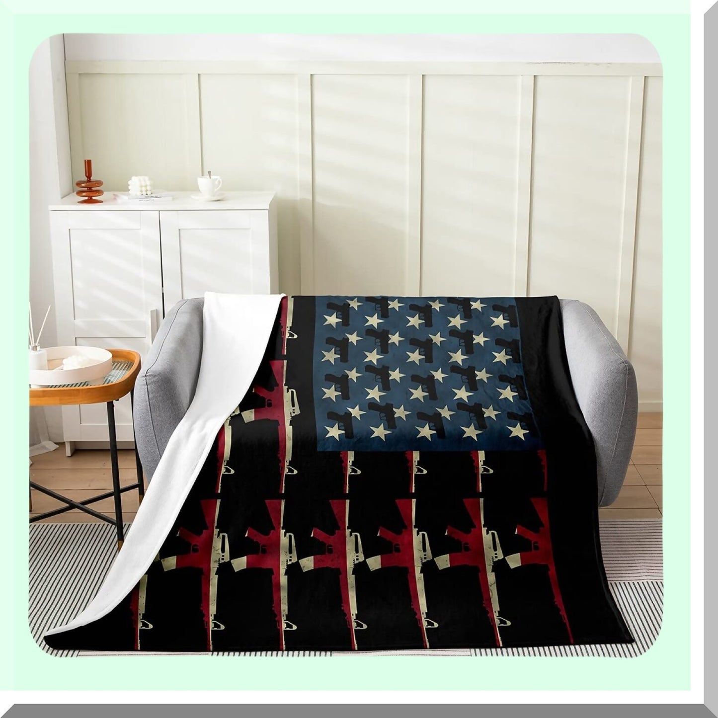PatriotGuard Vintage Soldier Fleece Blanket - Twin 60x80, USA Flag, Retro Army Weapons, Stars and Stripes Theme