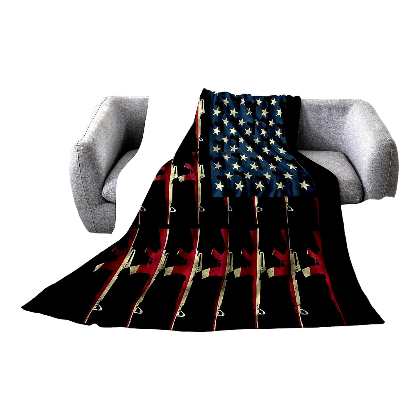 PatriotGuard Vintage Soldier Fleece Blanket - Twin 60x80, USA Flag, Retro Army Weapons, Stars and Stripes Theme