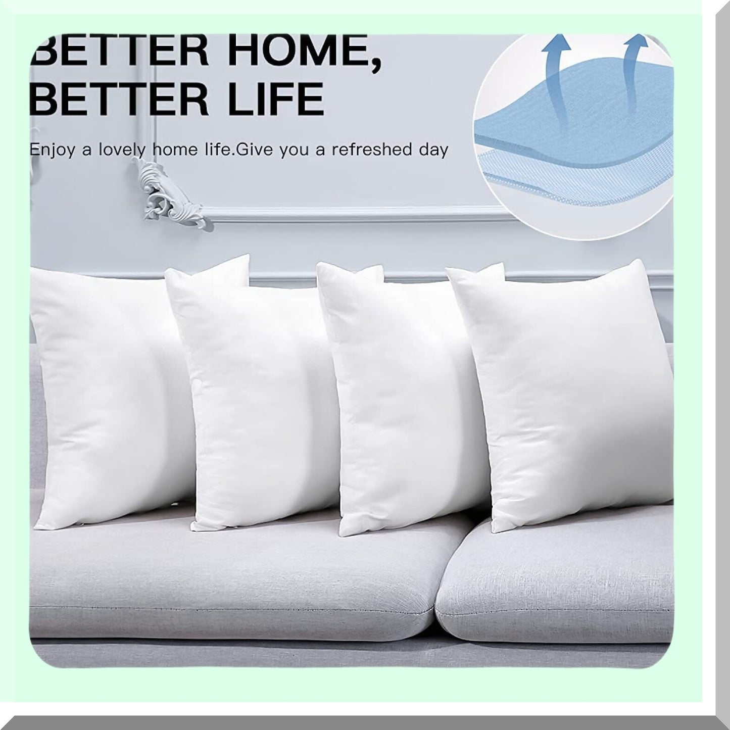 Premium Comfort Set - 18x18 Inch Square Pillow Inserts (Set of 4) for Sofa, Bed, and Couch - White Cushion Stuffer for Interior Decor