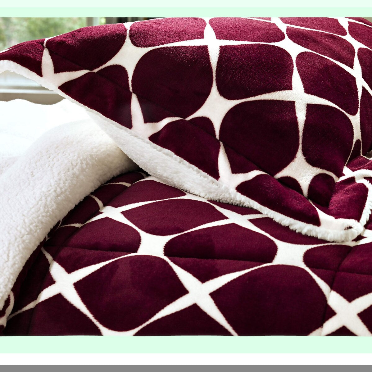 Luxury Plush Bloomingdale Sherpa Comforter Set - Burgundy - Micro-Suede Reversible Down Alternative - Cozy Heavy Weight - Premium Quality - 3-Piece
