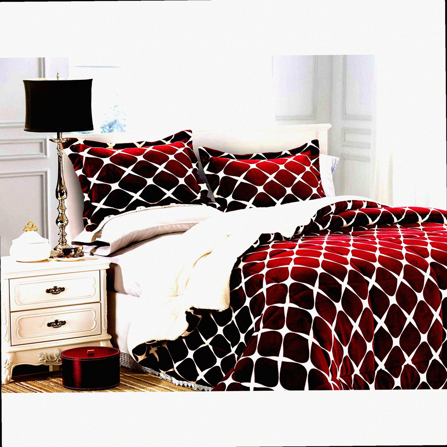 Luxury Plush Bloomingdale Sherpa Comforter Set - Burgundy - Micro-Suede Reversible Down Alternative - Cozy Heavy Weight - Premium Quality - 3-Piece