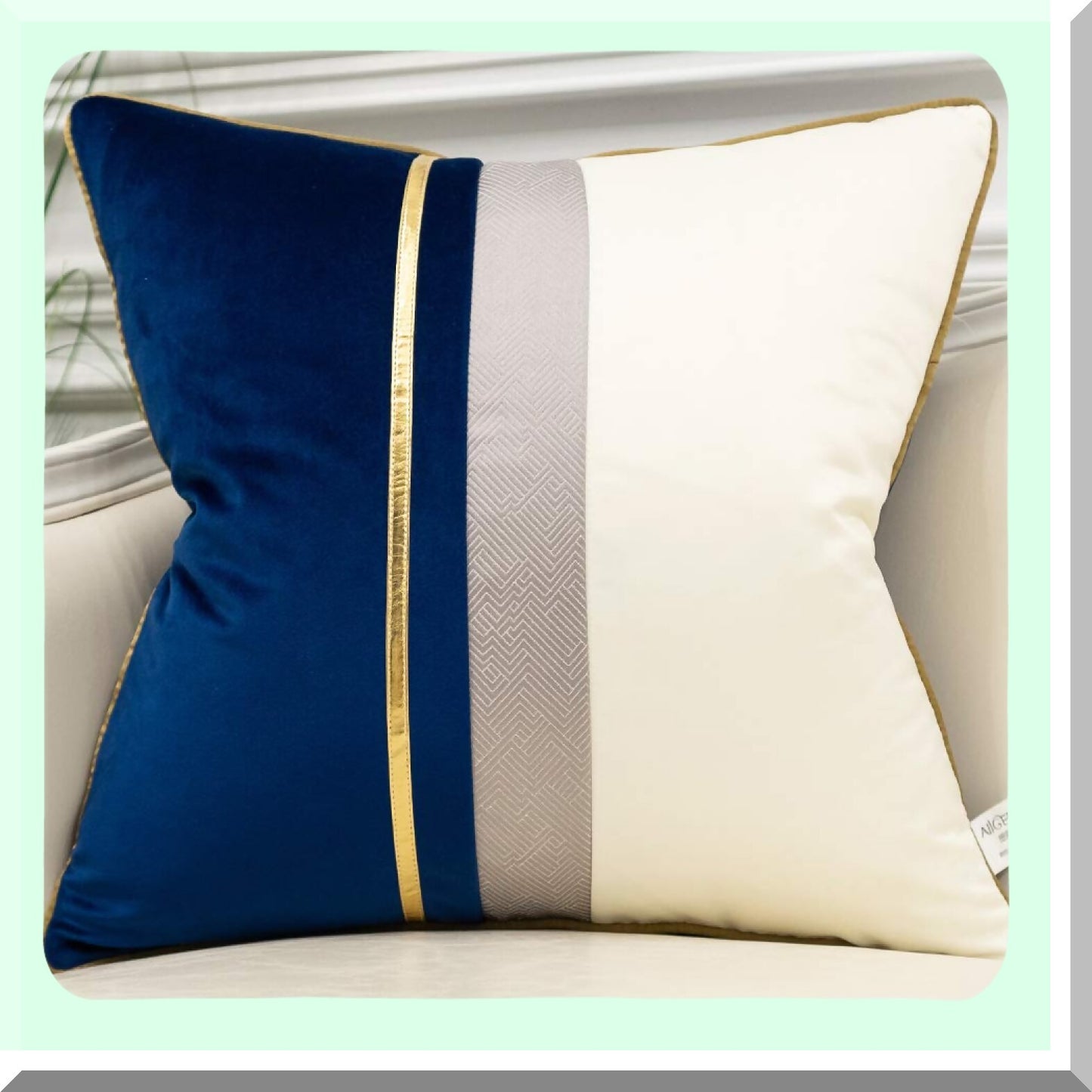 Luxury Modern Navy Blue Gold Striped Velvet Cushion Cover - Decorative Throw Pillow for Living Room, Bedroom, Car - 22 x 22 Inches