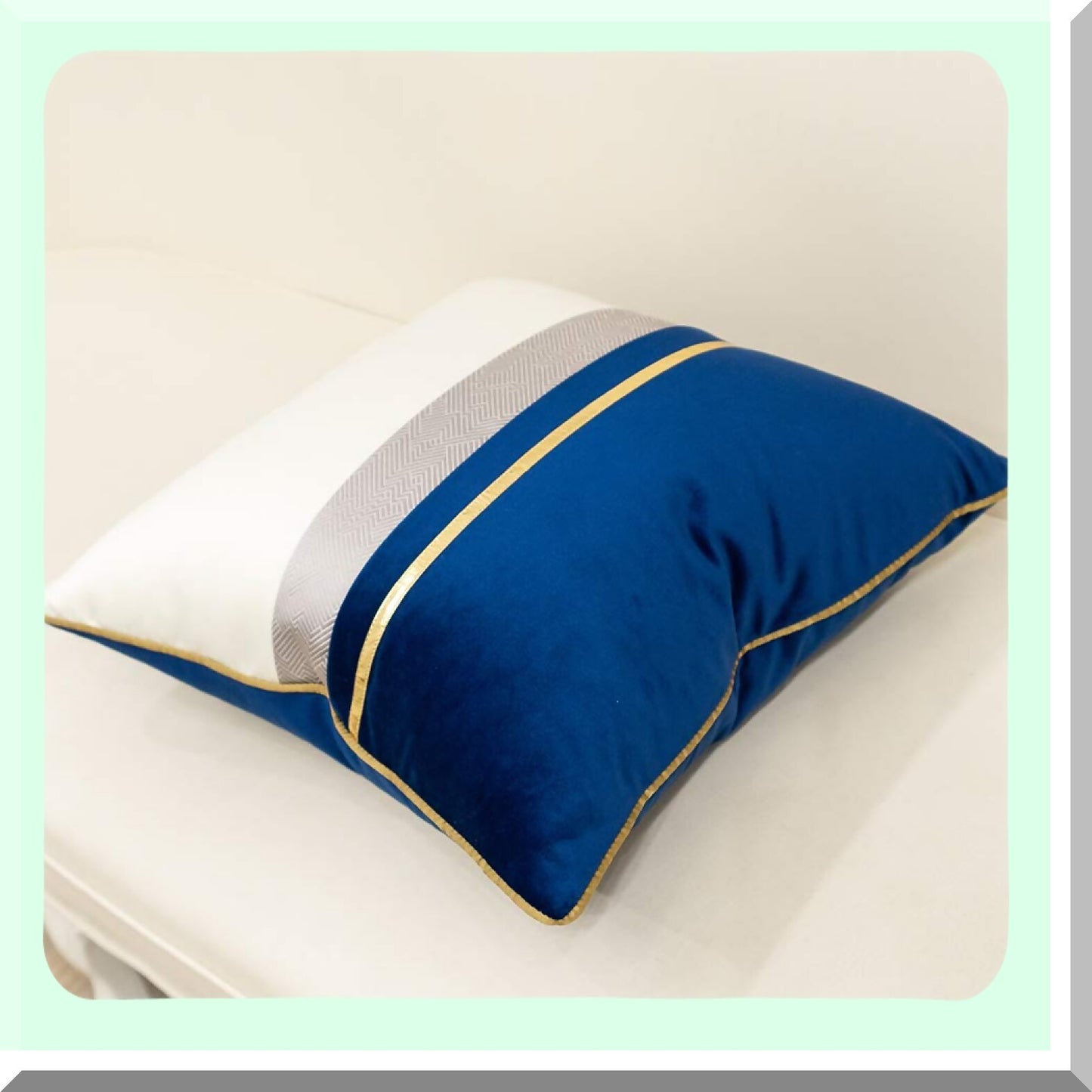 Luxury Modern Navy Blue Gold Striped Velvet Cushion Cover - Decorative Throw Pillow for Living Room, Bedroom, Car - 22 x 22 Inches