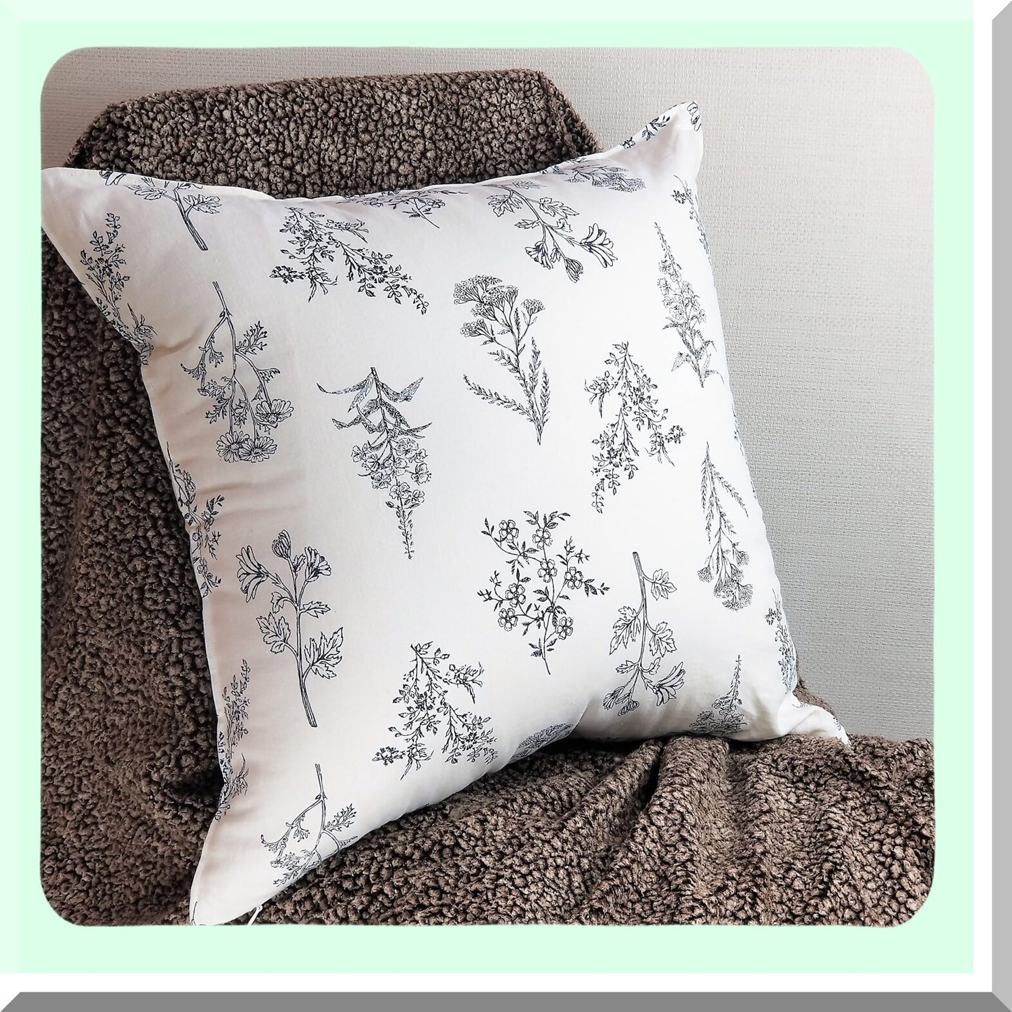 WildFlower Linen Cotton Pillowcase Set - Decorative Cushion Covers 20x20 Inch - Natural Square Throw Pillow Case for Sofa Couch Bed - White - Set of 2 - Gift