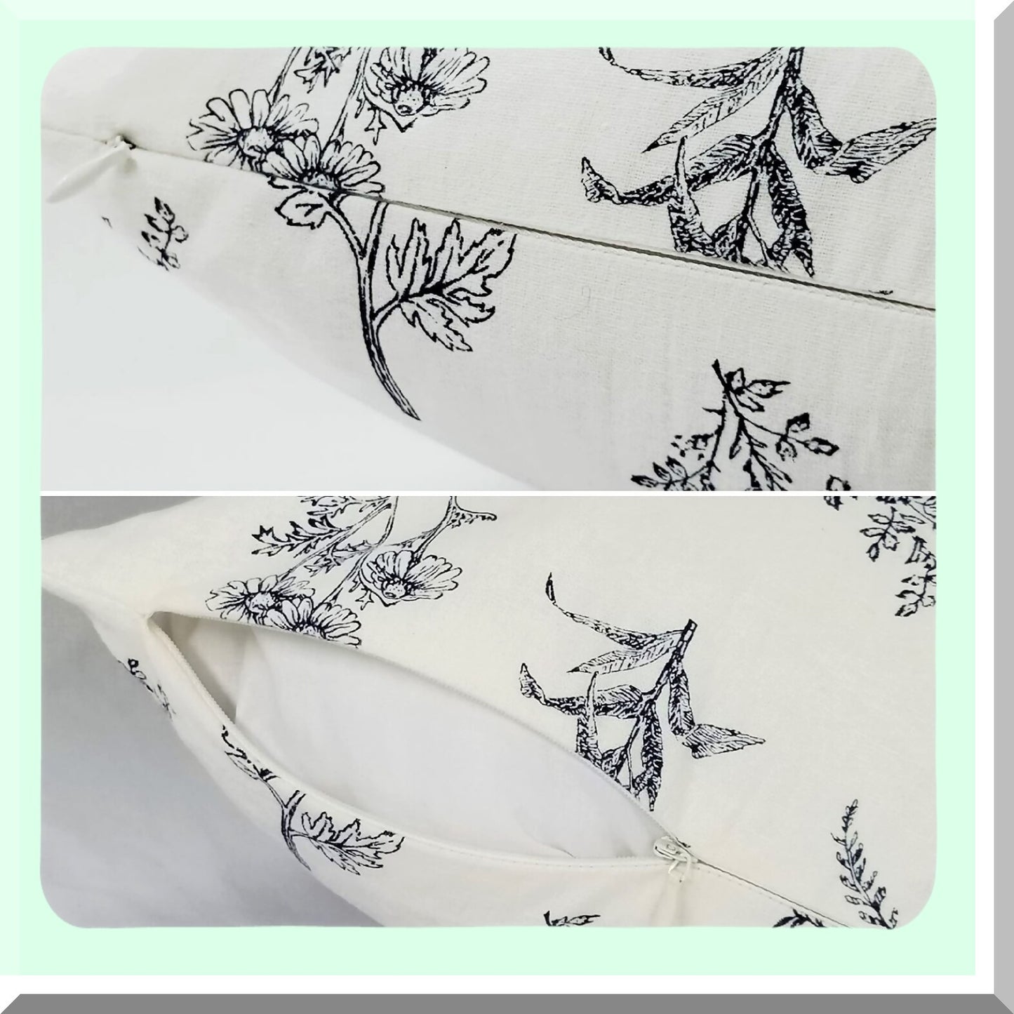 WildFlower Linen Cotton Pillowcase Set - Decorative Cushion Covers 20x20 Inch - Natural Square Throw Pillow Case for Sofa Couch Bed - White - Set of 2 - Gift