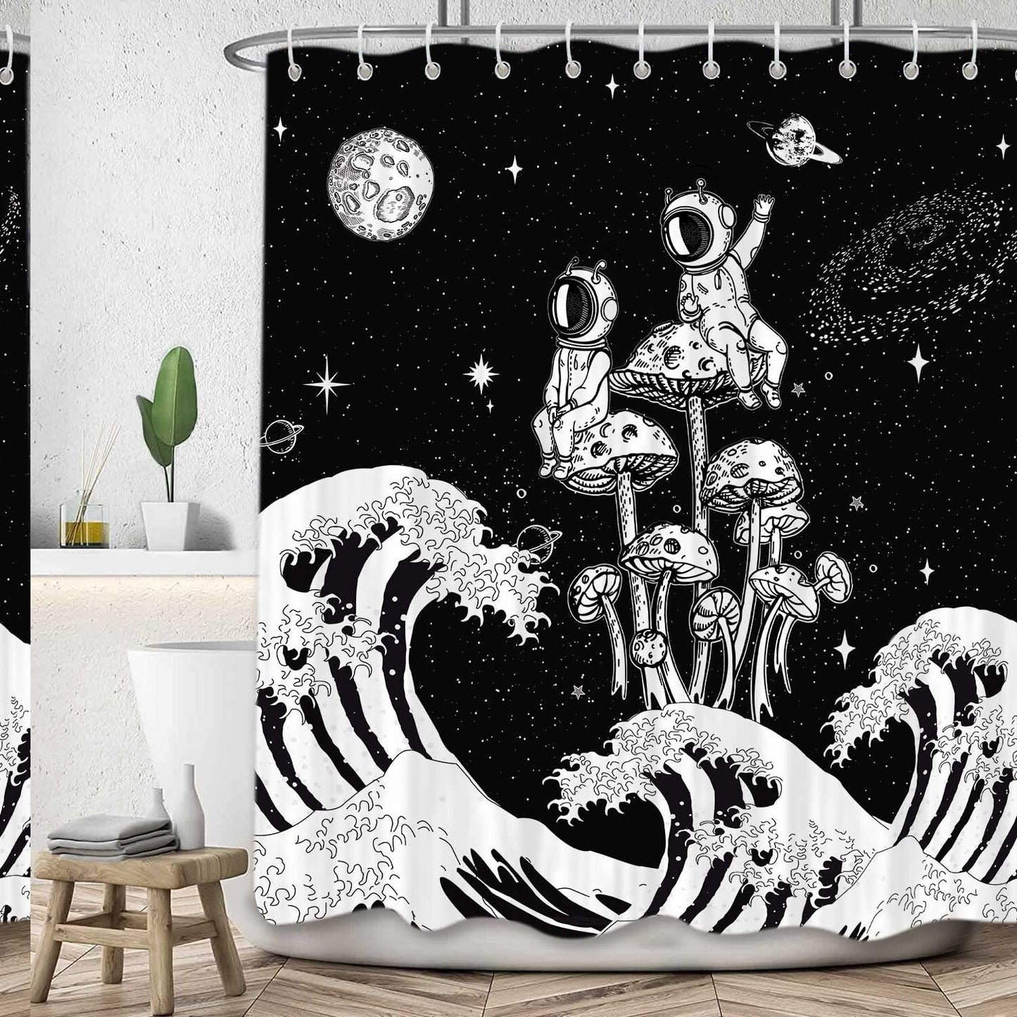 Black and White Wave Shower Curtain 72x72 inches