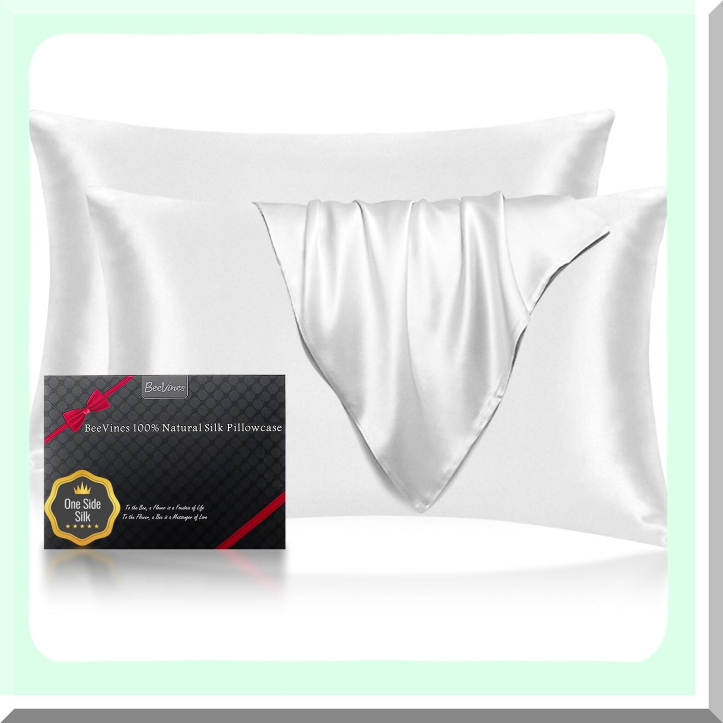 CoolSilk HairGuard Pillowcase Set - 100% Mulberry Silk, Hidden Zipper, Cooling Technology, Queen Size, Pearl White - Pack of 2