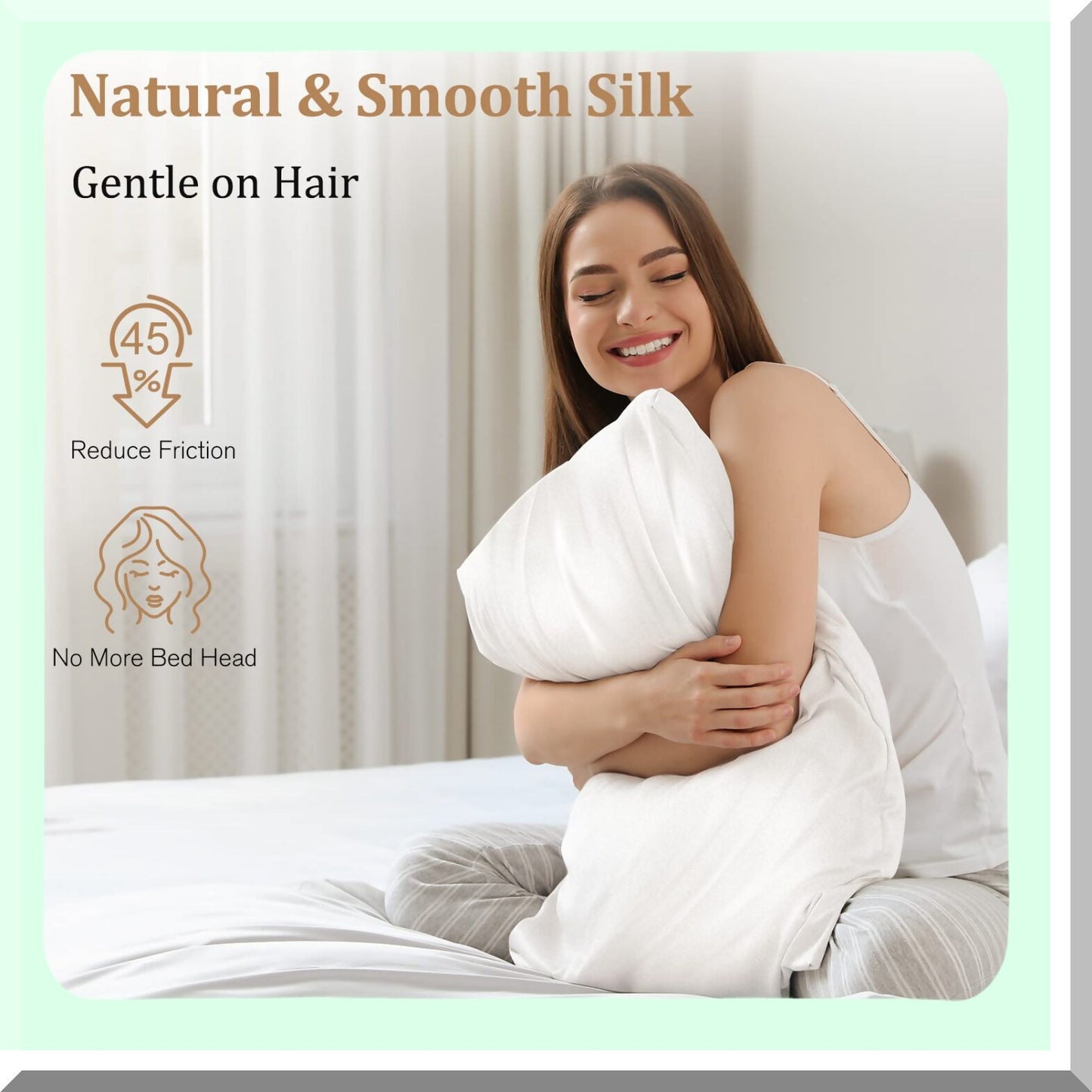 CoolSilk HairGuard Pillowcase Set - 100% Mulberry Silk, Hidden Zipper, Cooling Technology, Queen Size, Pearl White - Pack of 2