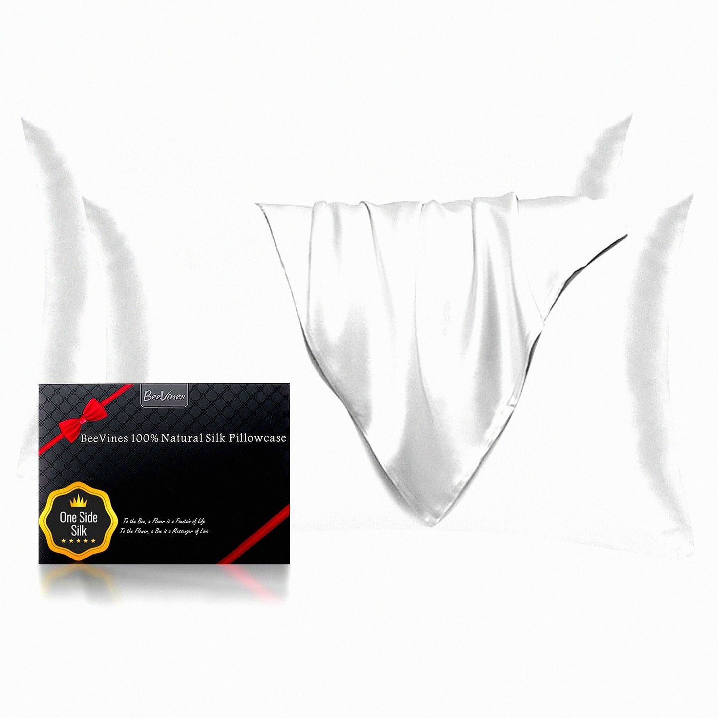 CoolSilk HairGuard Pillowcase Set - 100% Mulberry Silk, Hidden Zipper, Cooling Technology, Queen Size, Pearl White - Pack of 2