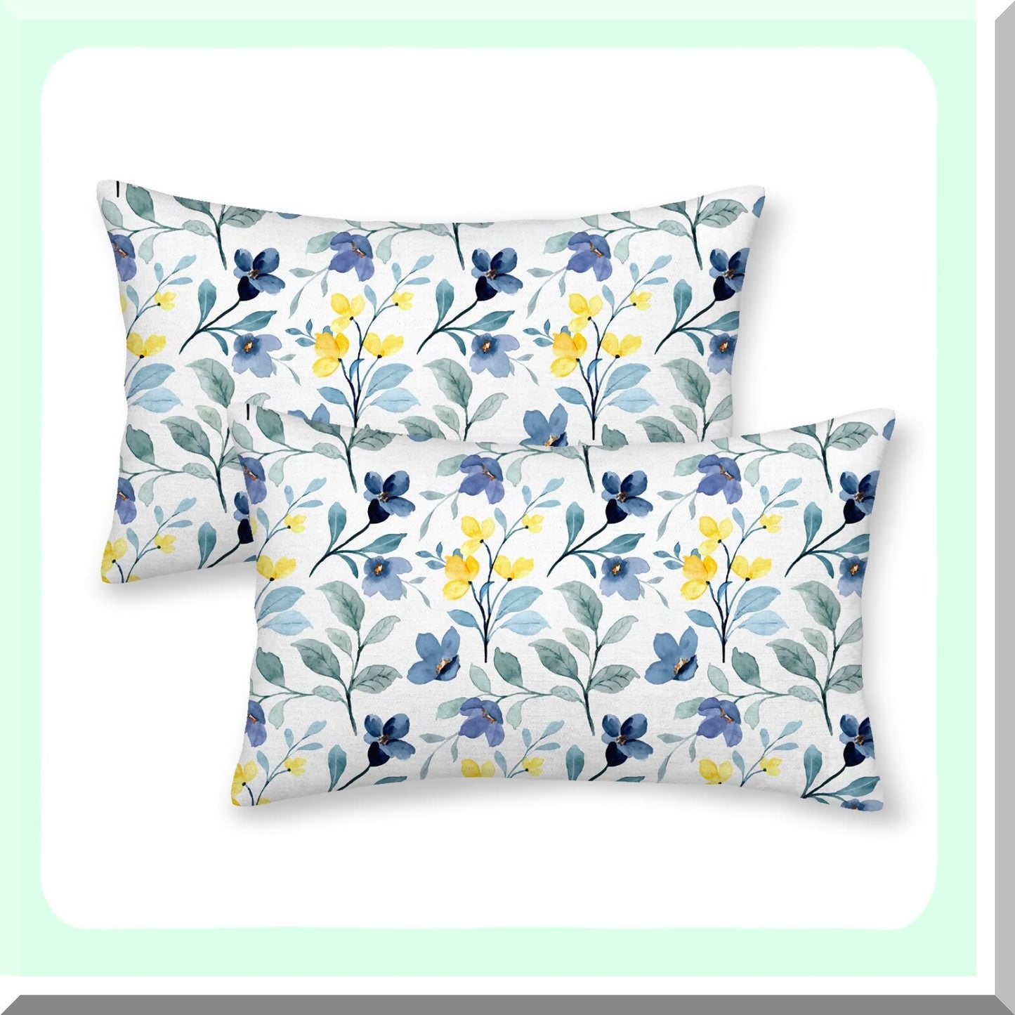 Vintage Floral Lumbar Pillow Covers Set of 2 - Yellow Blue Leaves Farmhouse Decor Throw Pillow Cases - Watercolor Plants Outdoor Cushion Covers for Couch Sofa Home Decor