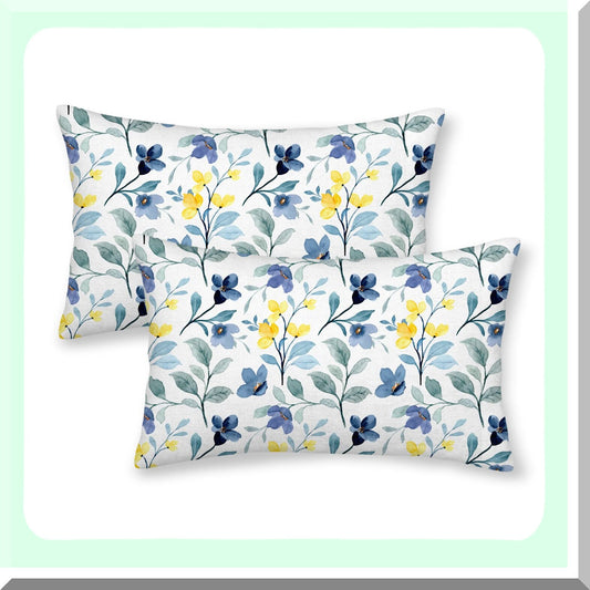 Vintage Floral Lumbar Pillow Covers Set of 2 - Yellow Blue Leaves Farmhouse Decor Throw Pillow Cases - Watercolor Plants Outdoor Cushion Covers for Couch Sofa Home Decor