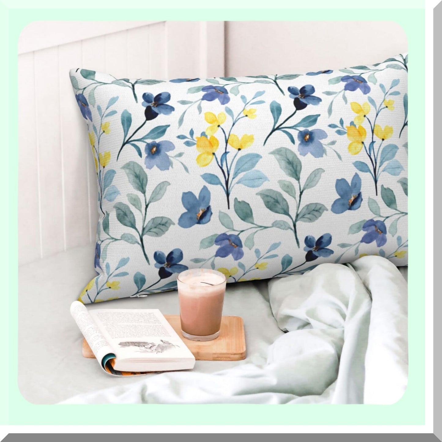 Vintage Floral Lumbar Pillow Covers Set of 2 - Yellow Blue Leaves Farmhouse Decor Throw Pillow Cases - Watercolor Plants Outdoor Cushion Covers for Couch Sofa Home Decor