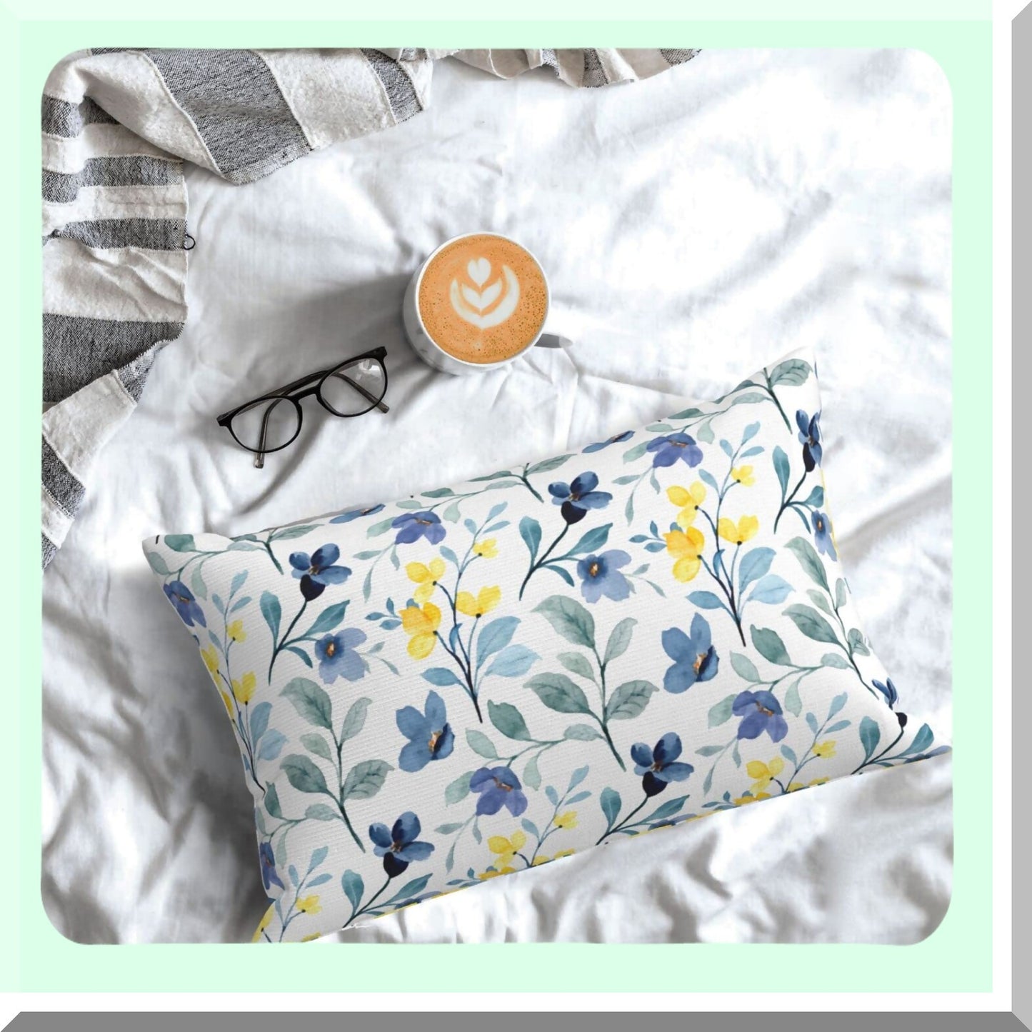 Vintage Floral Lumbar Pillow Covers Set of 2 - Yellow Blue Leaves Farmhouse Decor Throw Pillow Cases - Watercolor Plants Outdoor Cushion Covers for Couch Sofa Home Decor