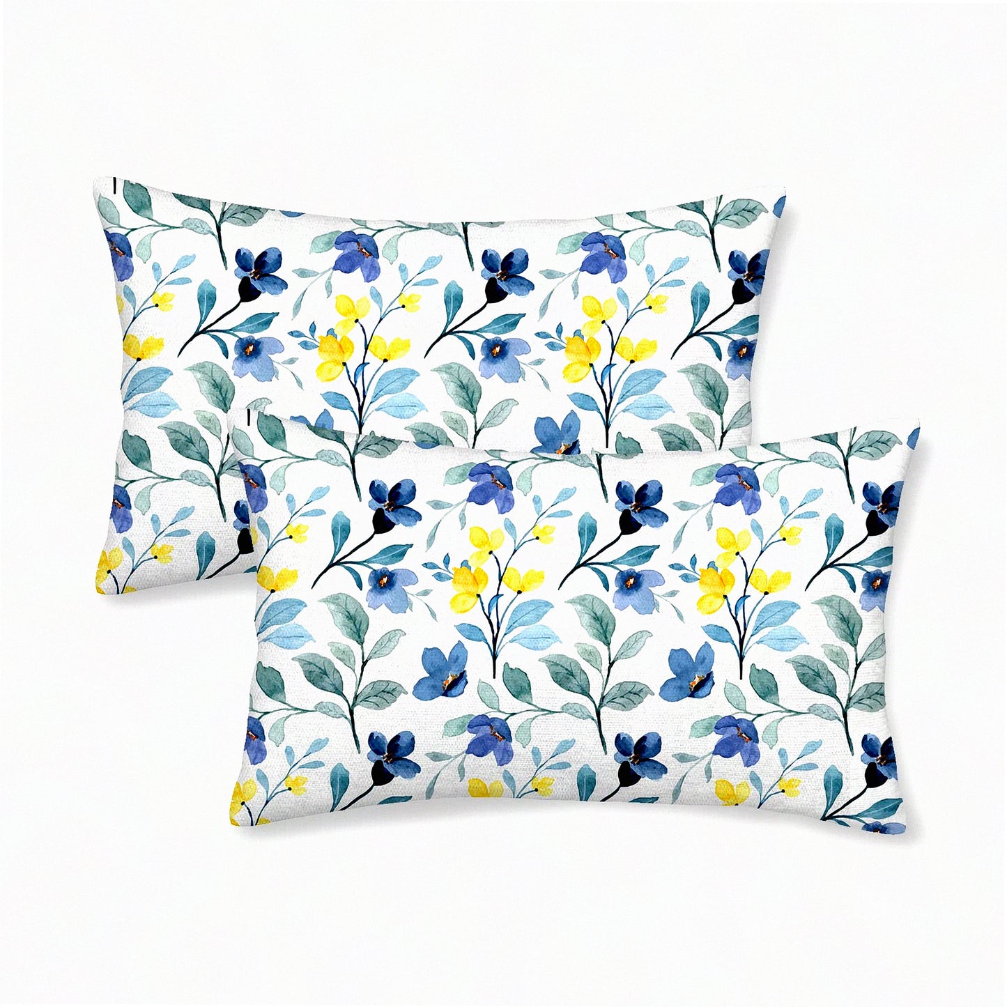 Vintage Floral Lumbar Pillow Covers Set of 2 - Yellow Blue Leaves Farmhouse Decor Throw Pillow Cases - Watercolor Plants Outdoor Cushion Covers for Couch Sofa Home Decor
