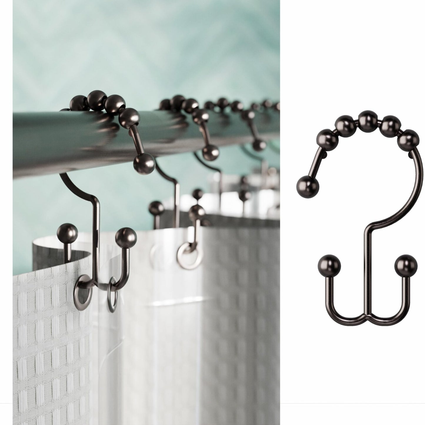 Set of 12 Rust-Resistant Bronze Shower Curtain Hooks