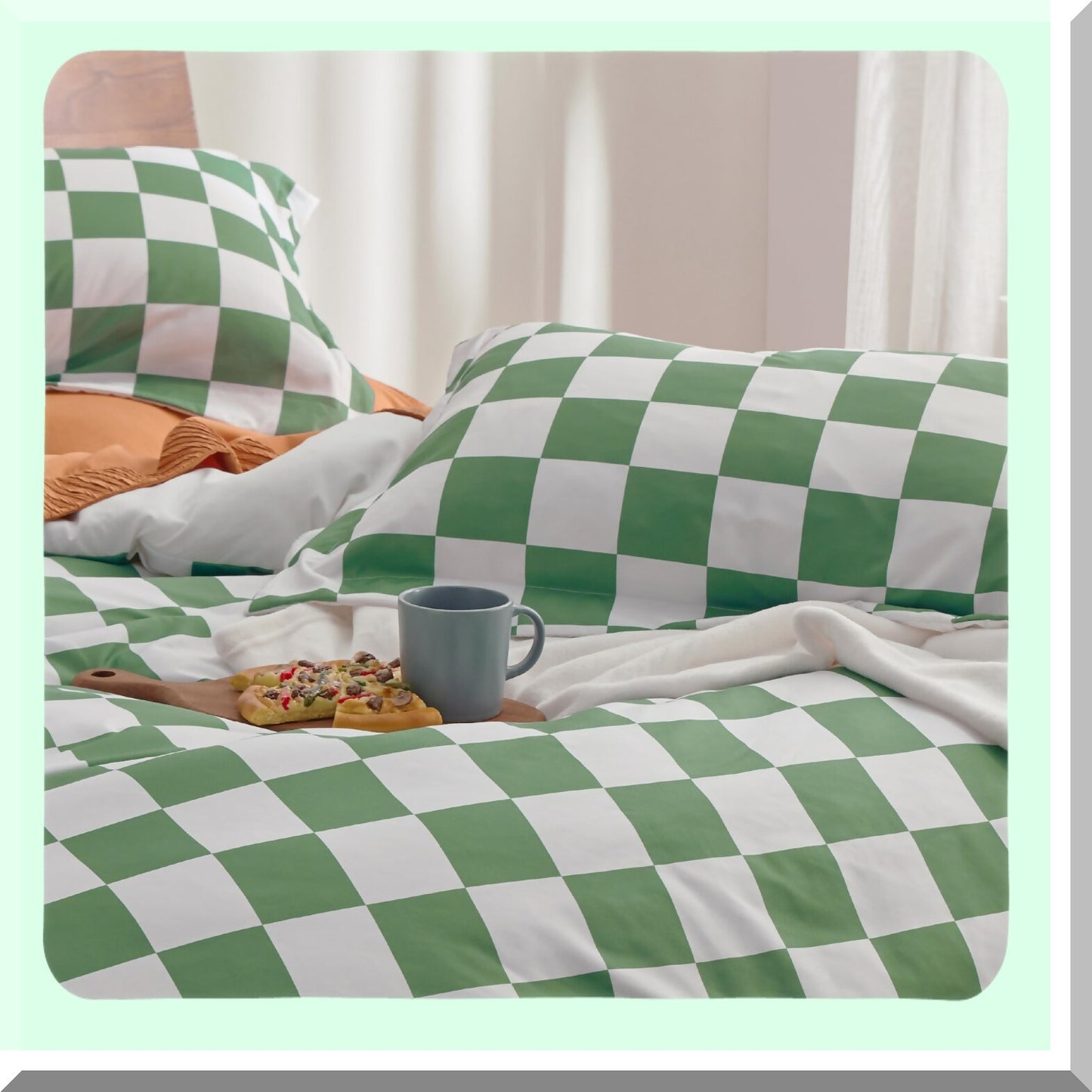 Plaid Grid Green Comforter Set - Twin XL Dorm Bedding - Soft Checkered Bedding Set with Pillow Sham - 2 Piece Extra Long Comforter Set