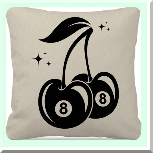 Retro Cherry Funky 8 Ball Throw Pillow Covers - Y2K Room Decor Collection - Trendy College Dorm & Home Aesthetic - Downtown Girl Vibes 18x18