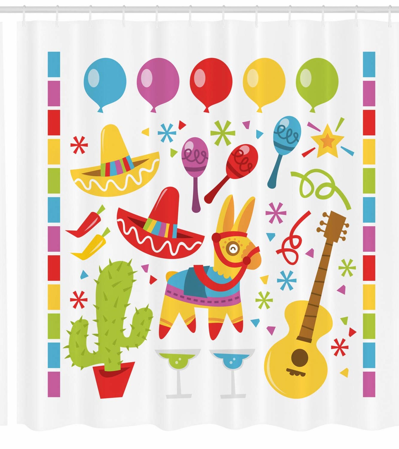 Fiesta Shower Curtain Mexican Party Pattern 105"