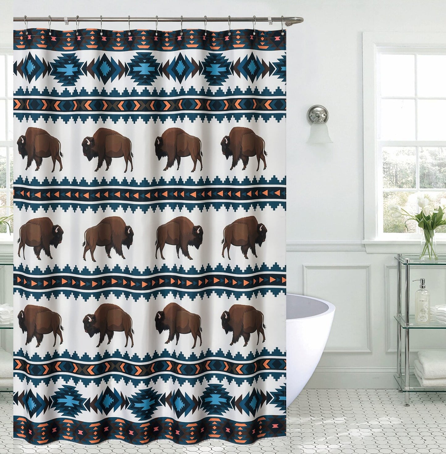 Rustic Southwestern Buffalo Bison Shower Curtain 70.75"