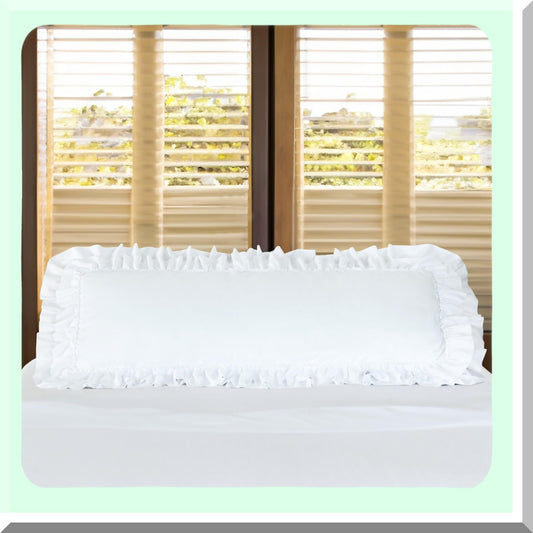 Ruffle Chic Body Pillow Cover - French Country Decor, Victorian Style Long Pillowcase for Sleeping, Reading, Pregnancy - 20"X54" - Boho Frilly Design