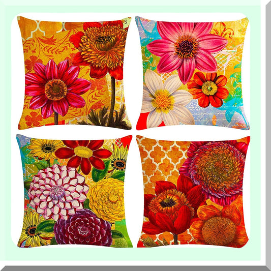 Sunflower Square Cushion Covers Set - Decorative Soft Throw Pillow Cases for Chair, Indoor Home Decor - 18 x 18 inches, Pack of 4