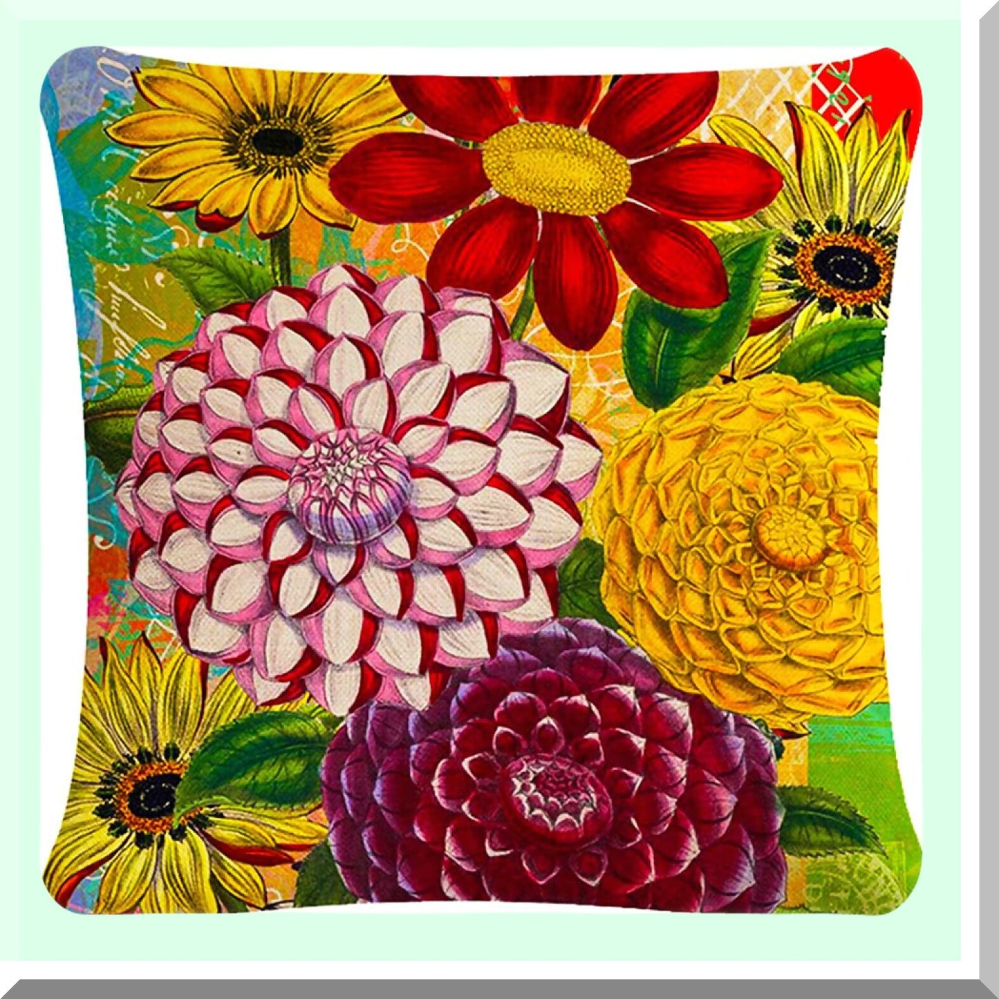 Sunflower Square Cushion Covers Set - Decorative Soft Throw Pillow Cases for Chair, Indoor Home Decor - 18 x 18 inches, Pack of 4